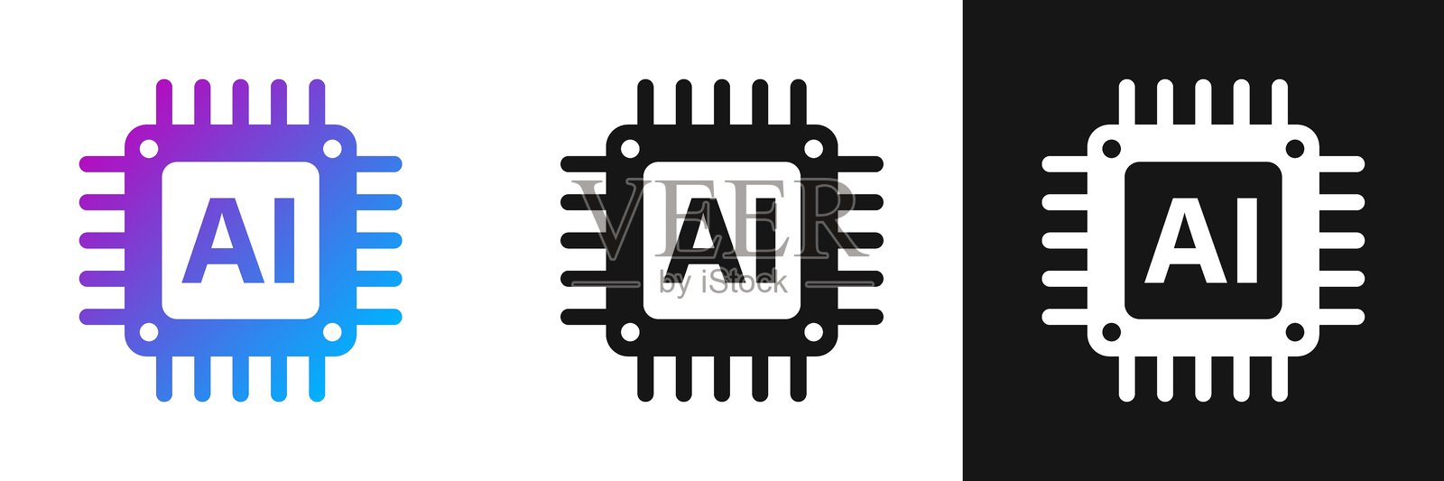 人工智能CPU图标，扁平化风格。微芯片用于AI生成，矢量插画，孤立背景。提示算法标志，商业概念。插画图片素材