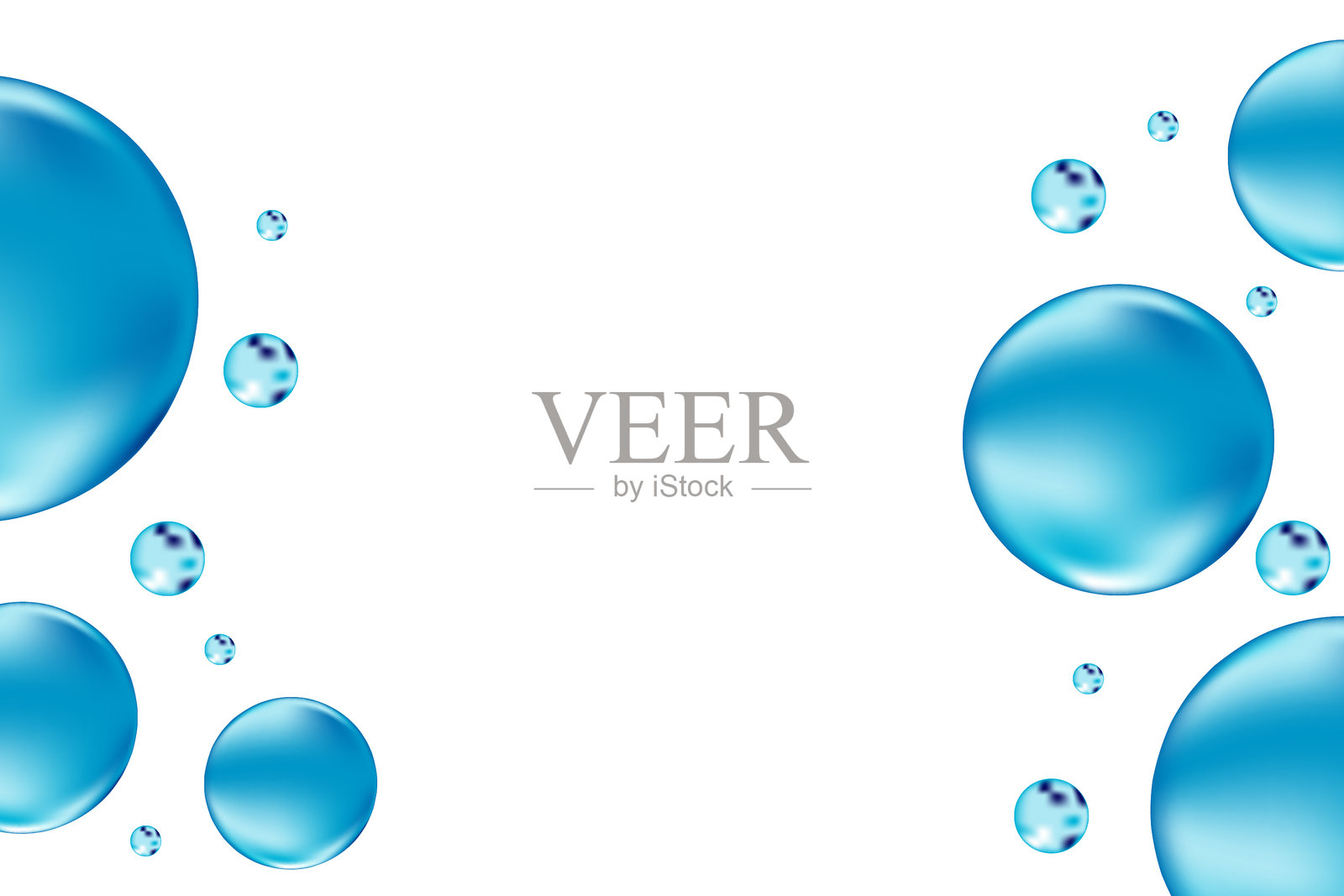 可爱的发光浅蓝色液体水泡，流体精华液滴，孤立在透明背景上。用于美容演示、美容科学、护肤分子概念的美学构图。插画图片素材