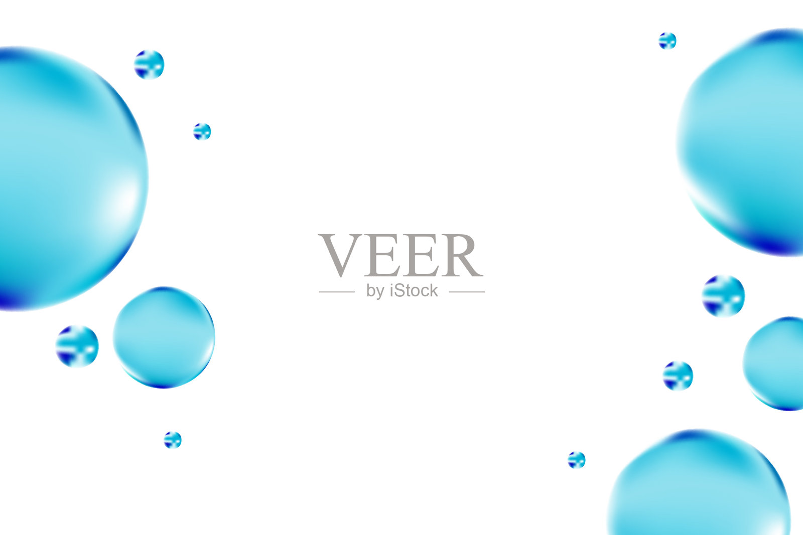 可爱的发光浅蓝色液体水珠，流体精华液滴，孤立在透明背景上。美学构图，用于美容演示、美容科学、护肤分子概念。插画图片素材