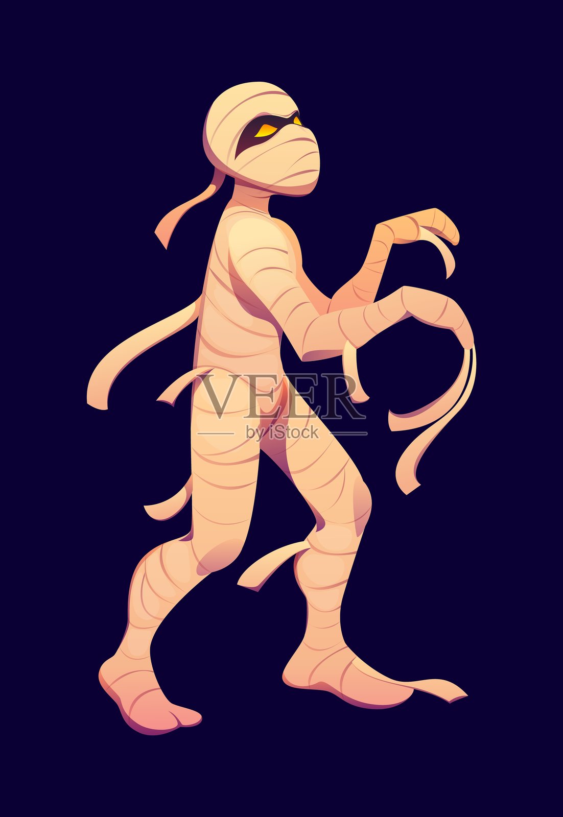 卡通万圣节木乃伊角色插画图片素材