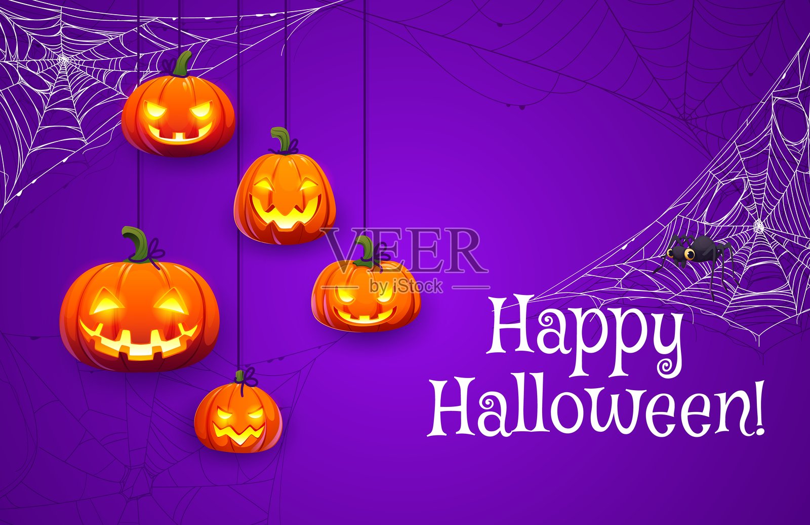 万圣节快乐横幅，发光灯笼南瓜插画图片素材
