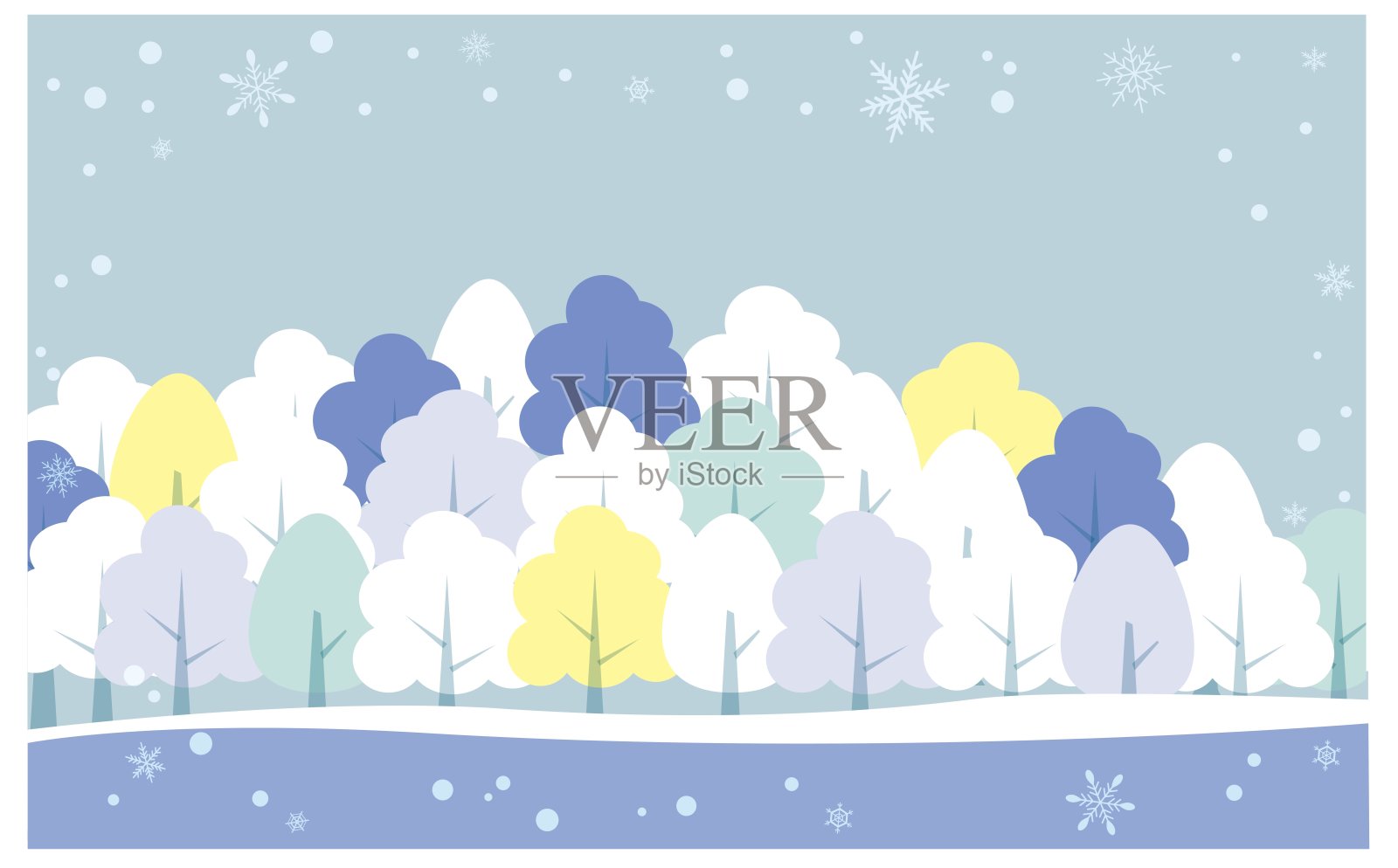 雪林与山脉冬季背景插画图片素材