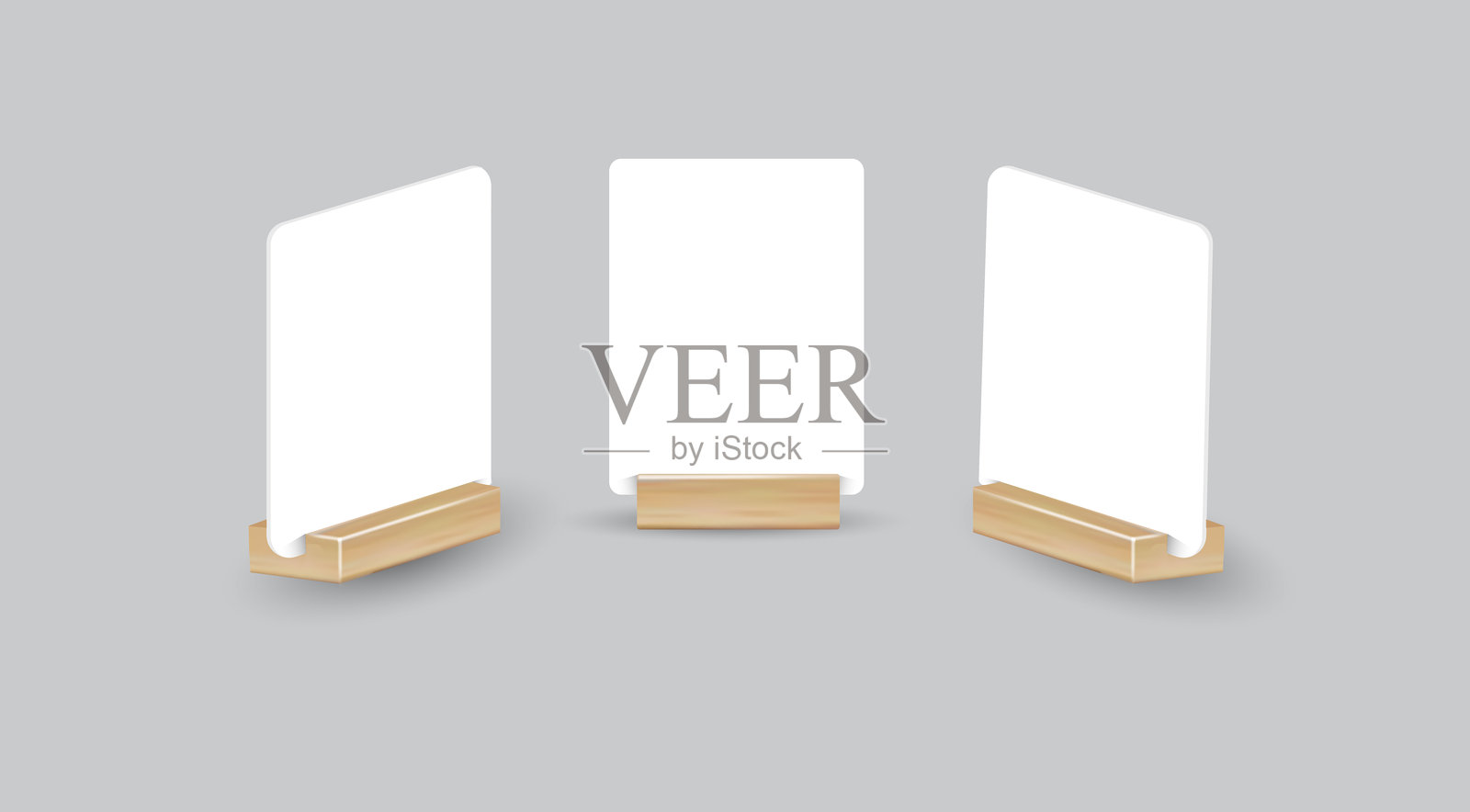 卡片桌式菜单架站立模型。纸质传单模型模板。活动推广木制框架。餐厅标签。矢量图插画图片素材