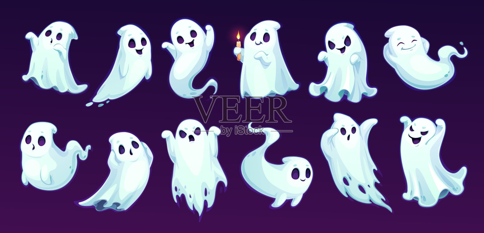 卡通万圣节幽灵角色，既吓人又可爱插画图片素材