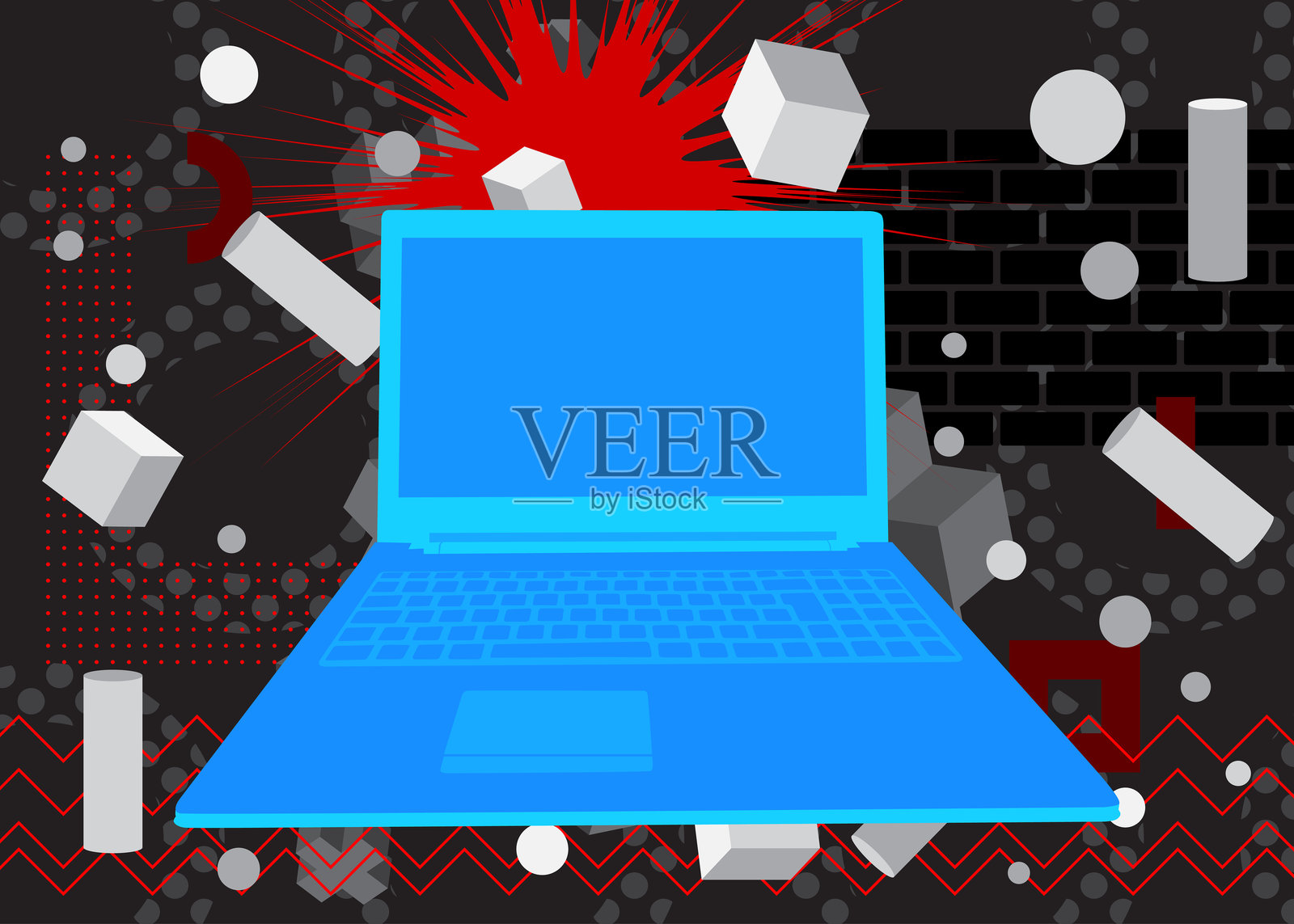 笔记本电脑几何图形复古主题背景插画图片素材