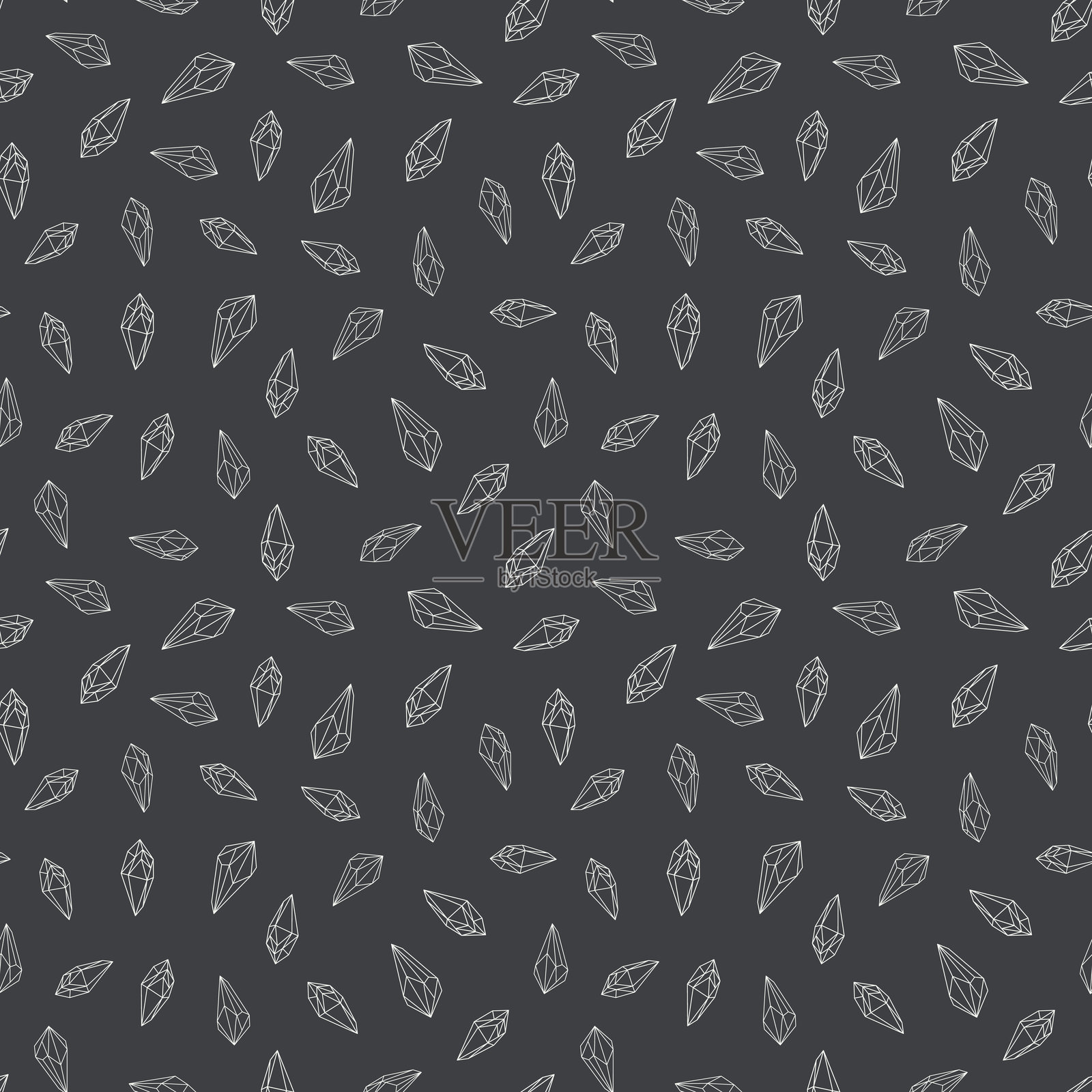 带有小黑白水晶宝石轮廓图的无缝图案插画图片素材