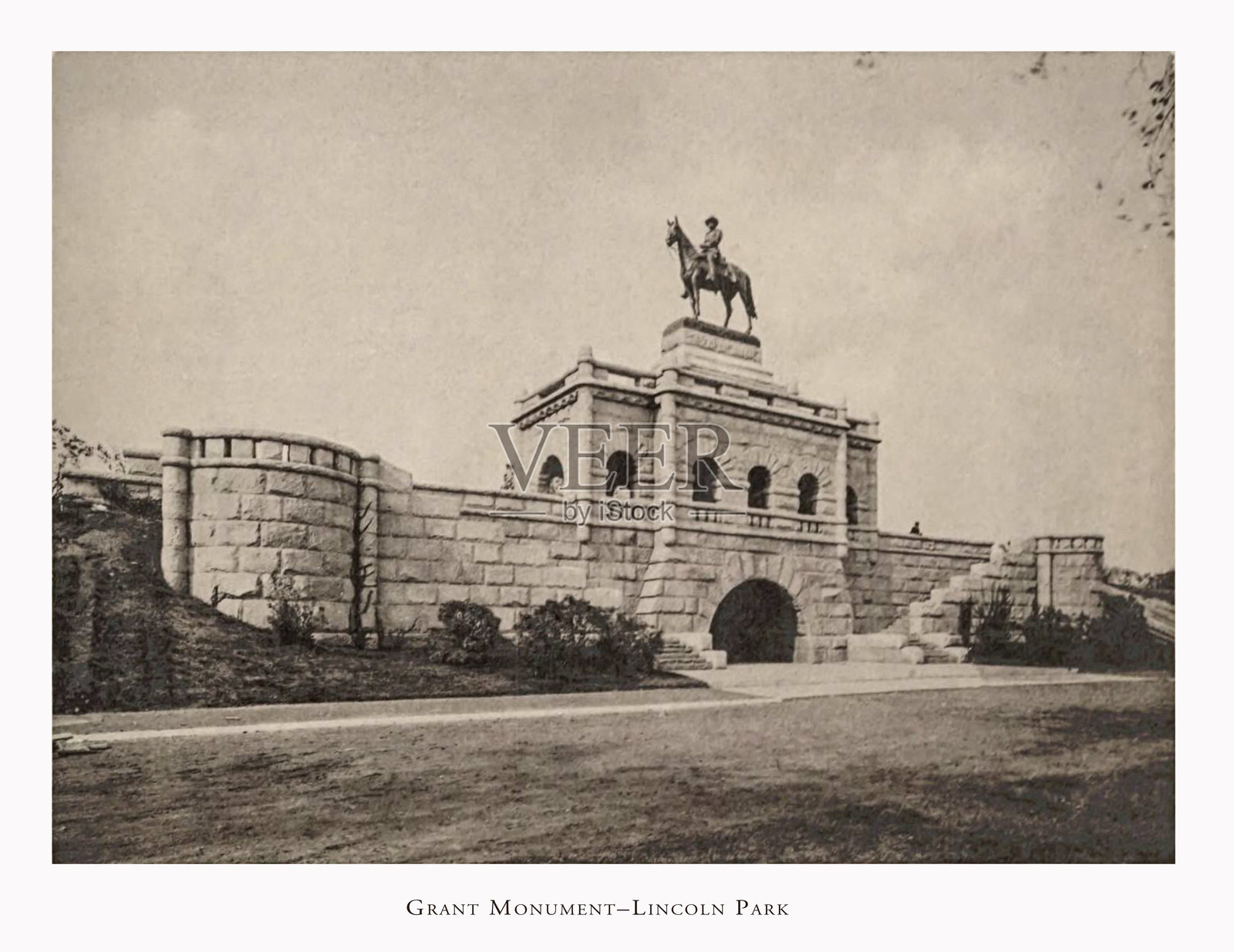 格兰特纪念碑，林肯公园，芝加哥伊利诺伊州历史照片，摄于1892年插画图片素材