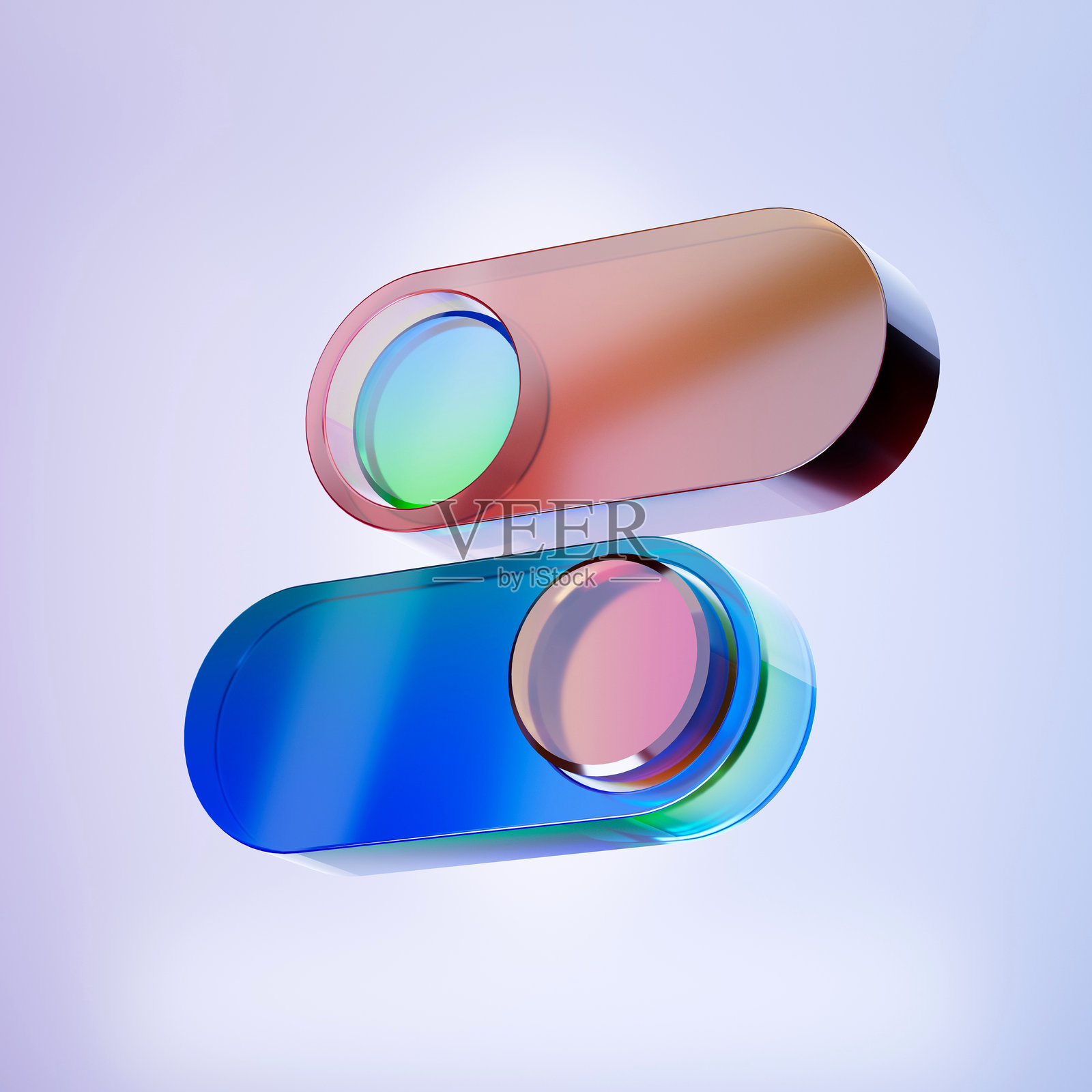 3D切换图标，彩色渐变玻璃图标，玻璃全息图标，极简水晶透明，适用于平面设计、UI UX界面、3D渲染插画。插画图片素材