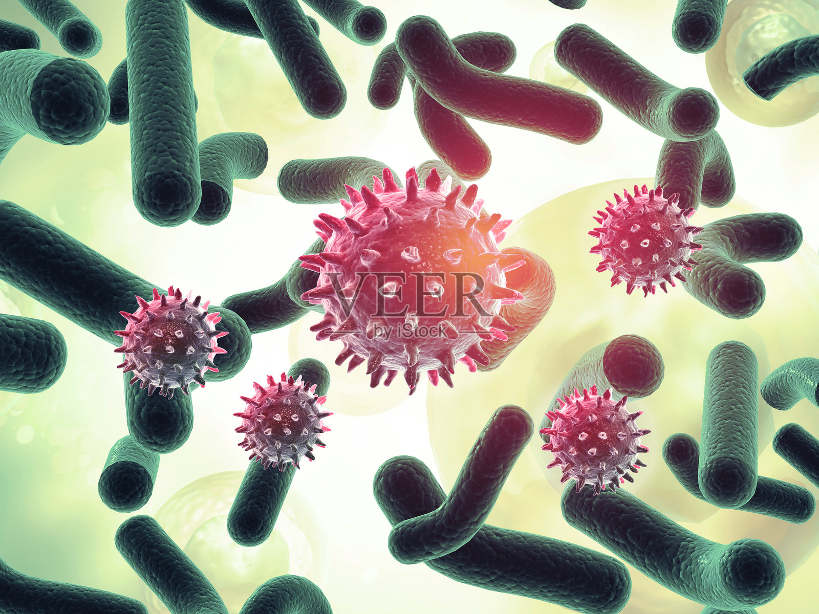 各种病毒和细菌颗粒的动态可视化抽象科学背景照片摄影图片