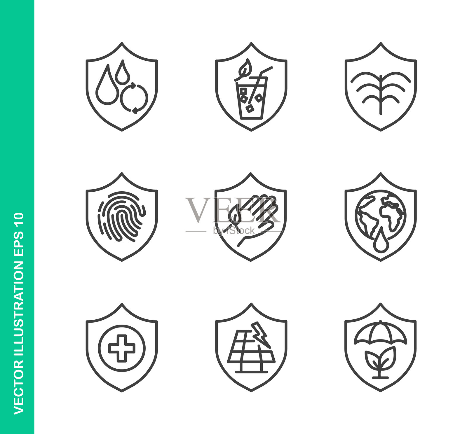 自然有机保护图标。细线符号元素集。插画图片素材