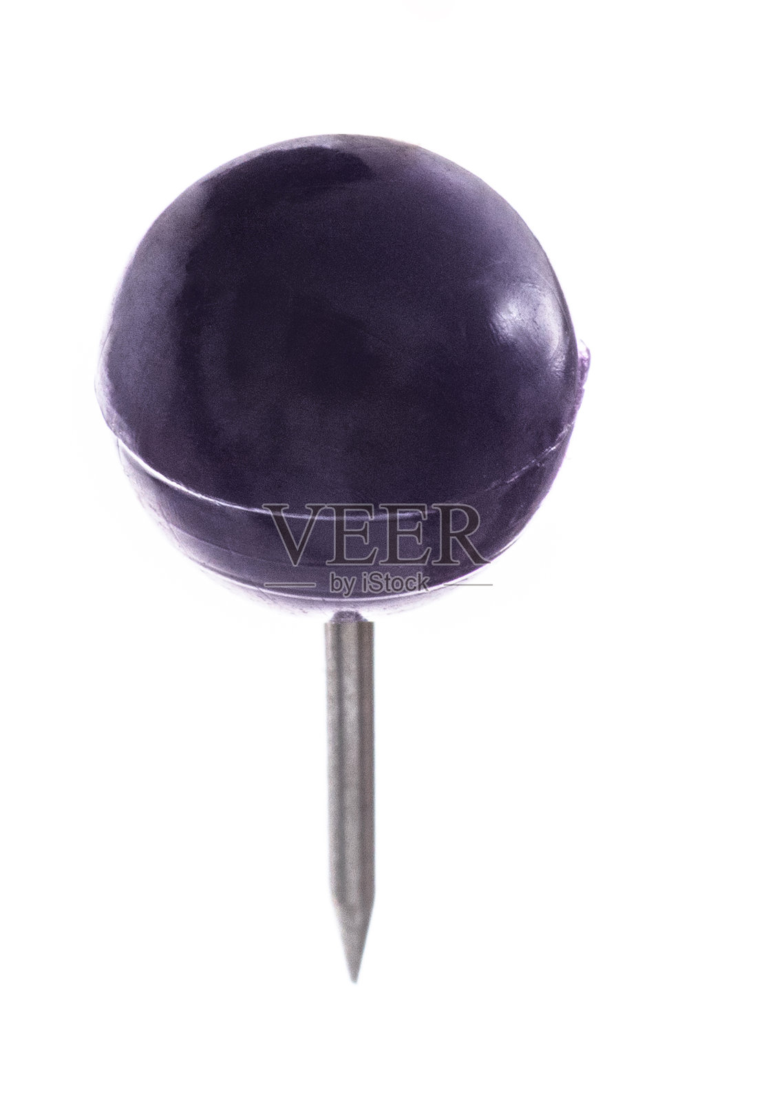 圆形的紫色图钉，孤立在白色背景上照片摄影图片