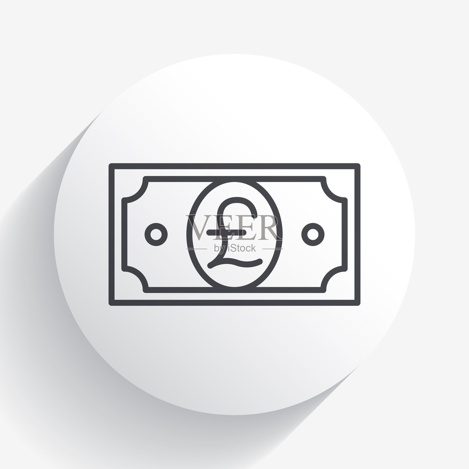 英镑纸币，圆形按钮上的图标，带有长阴影插画图片素材