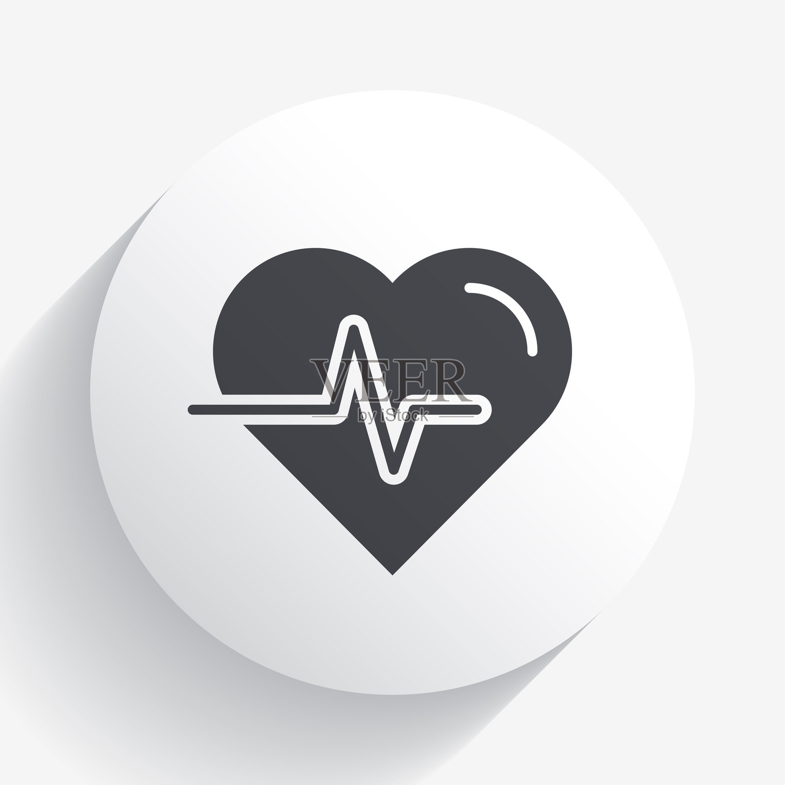 心跳 - 心率。圆形按钮上的图标，带有长阴影插画图片素材