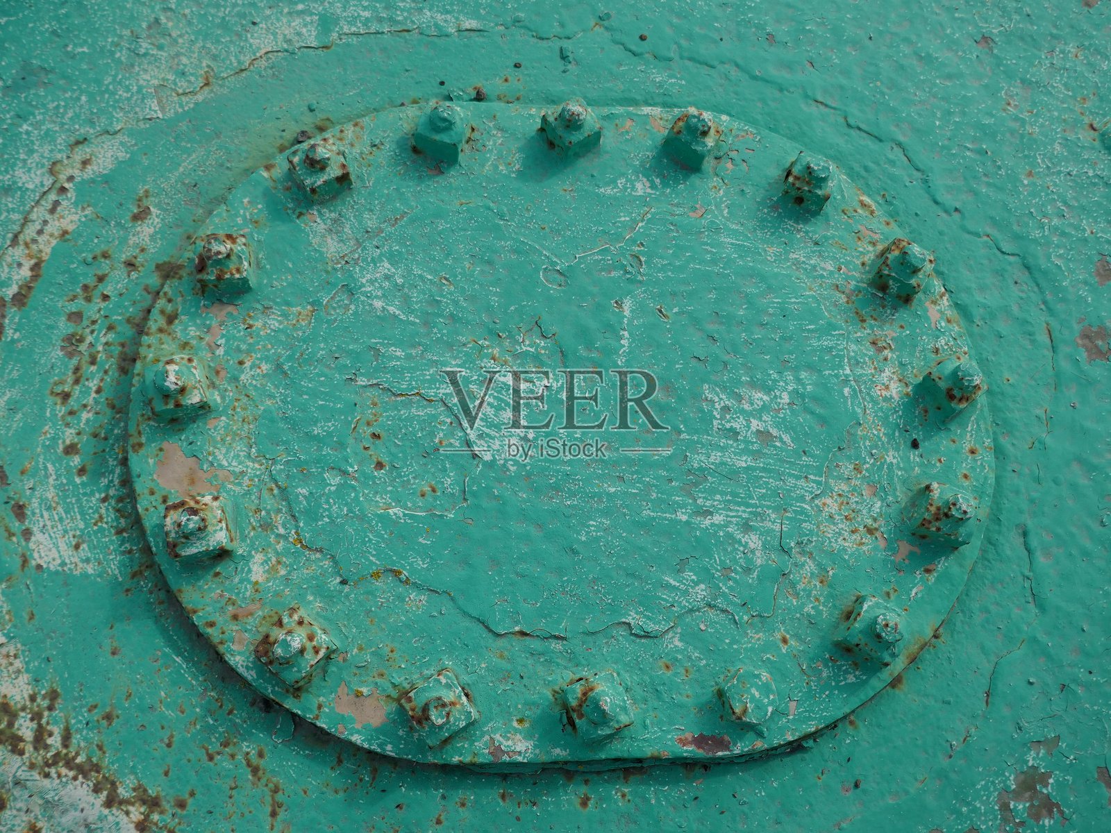 重型金属检修面板，涂有绿色漆照片摄影图片