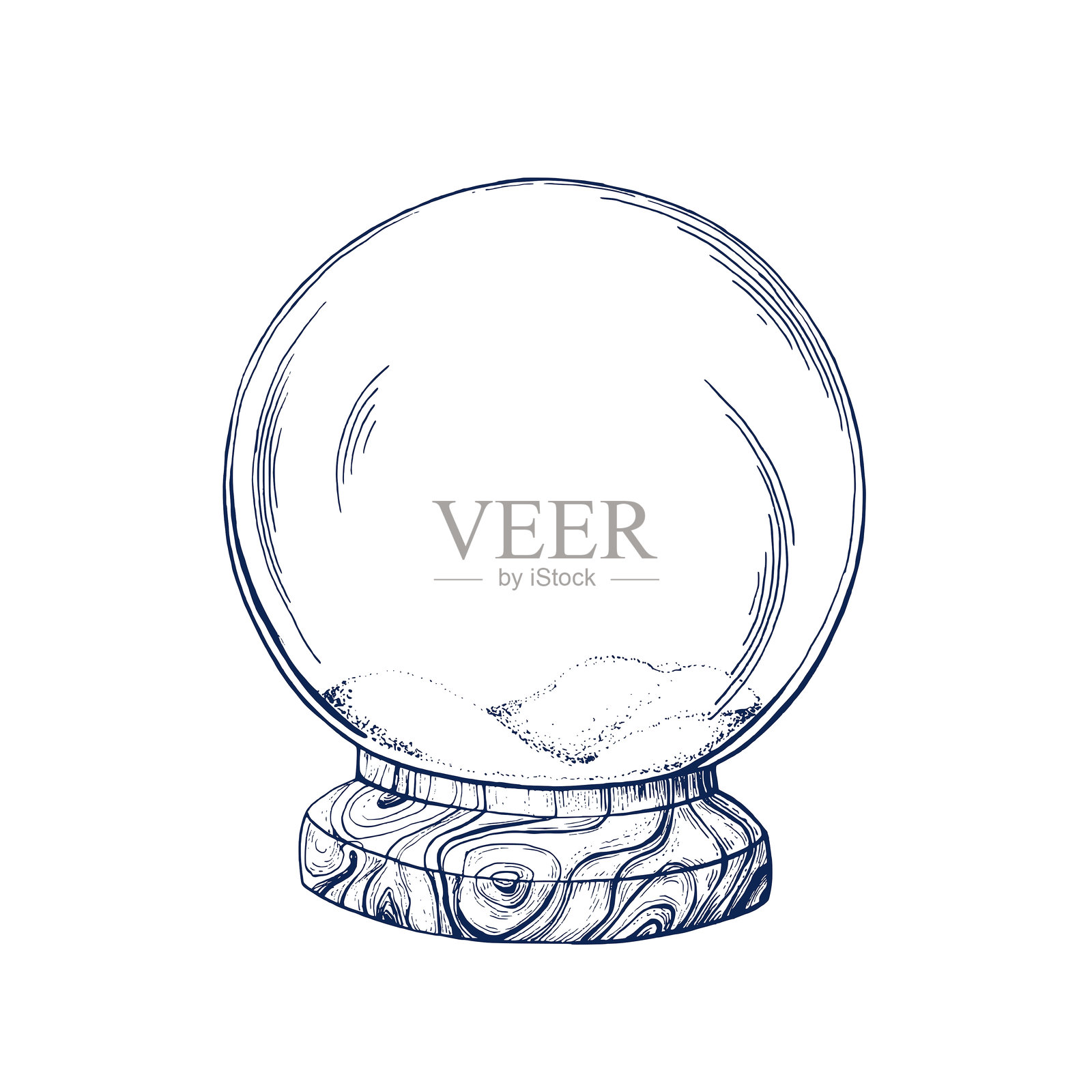 雪景球，圣诞快乐，新年快乐，手绘，隔离矢量图。用于节日海报、生日或派对草图、问候、婚礼、邀请函的雪球。雕刻风格。插画图片素材