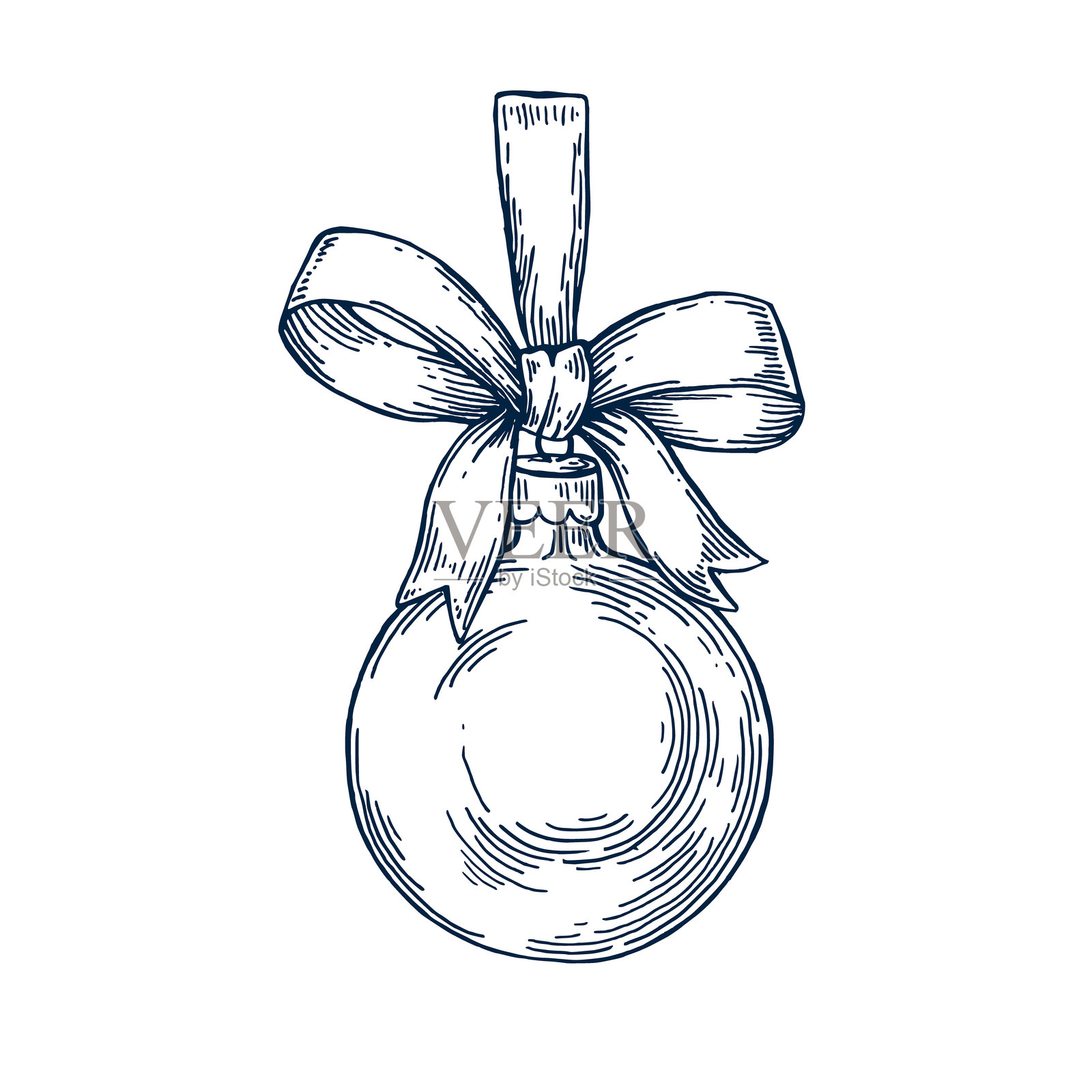 圣诞装饰球 手绘 孤立的矢量图。圣诞树玩具玻璃，用于节日海报、新年卡片派对草图、问候、节日、邀请。雕版风格。插画图片素材