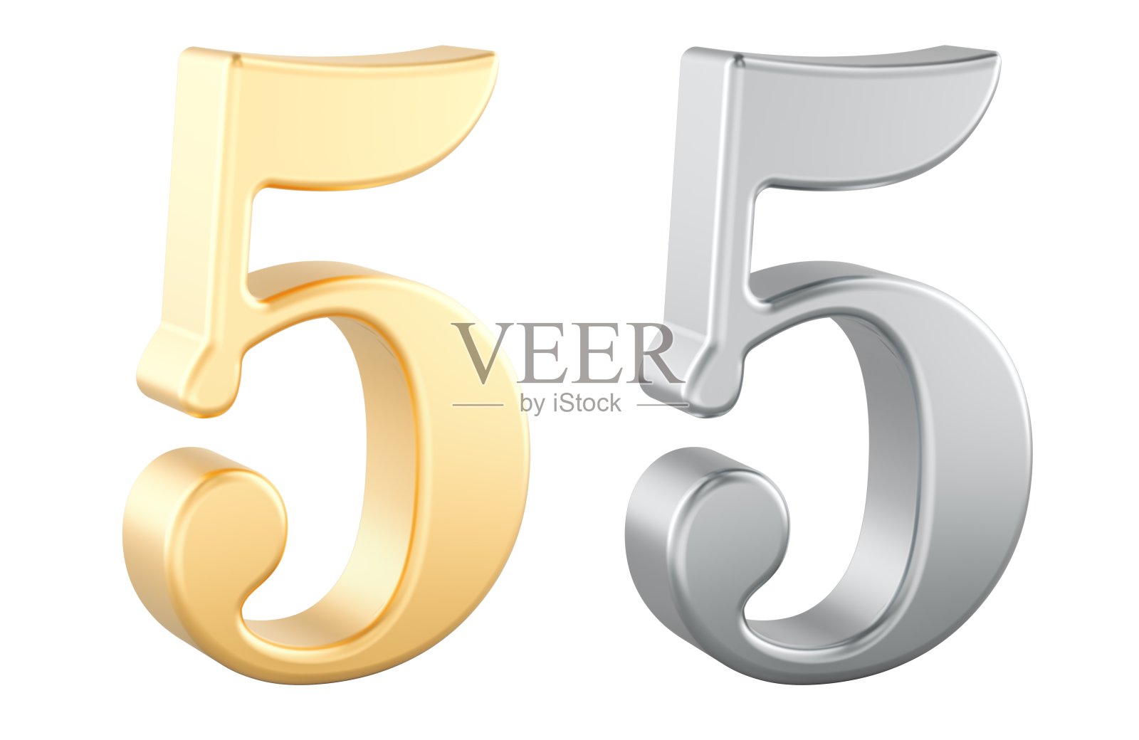 5个数字，金色和银色。3D渲染照片摄影图片