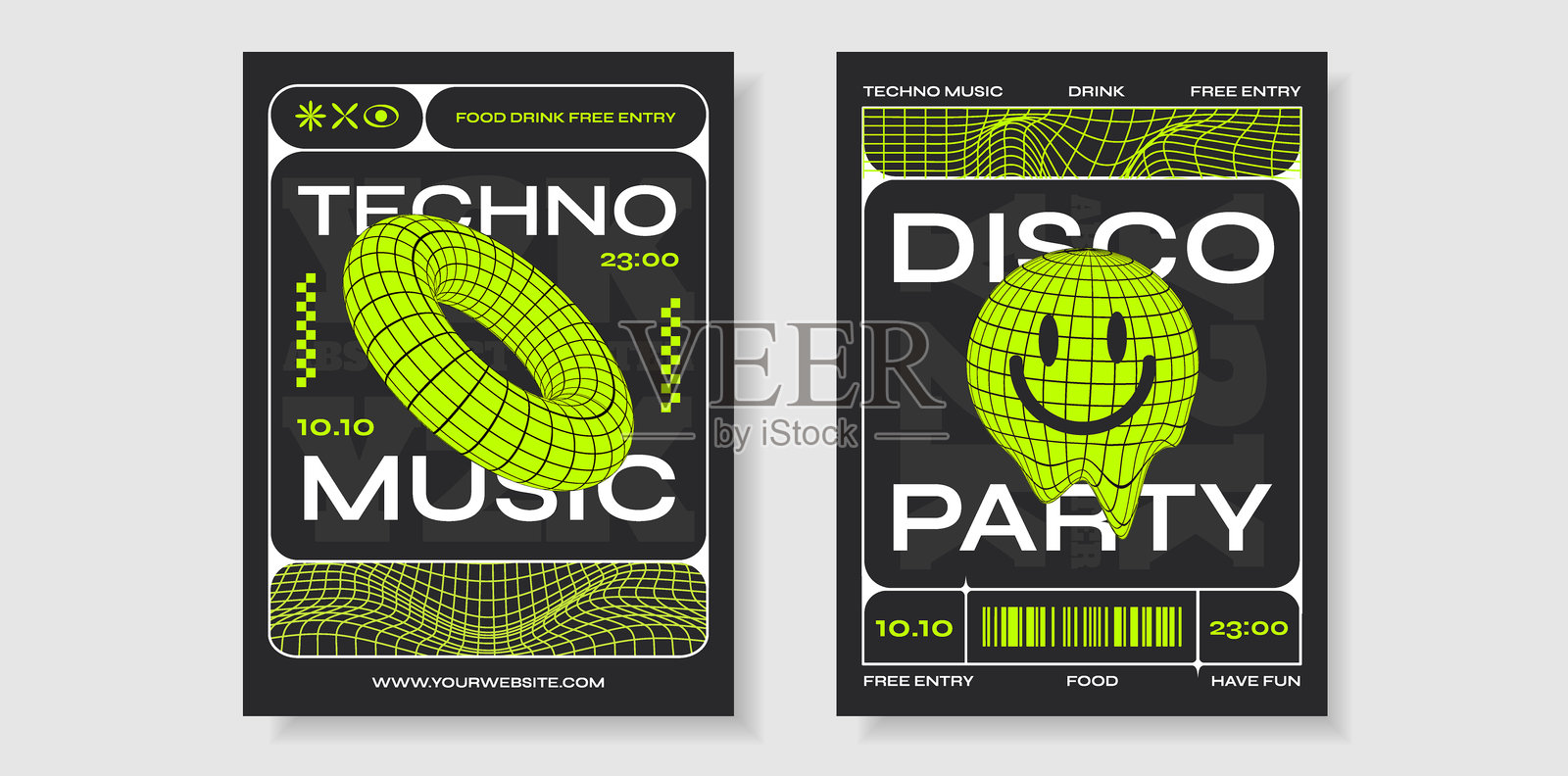 2 张 Y2K 科技酸性狂欢海报插画图片素材