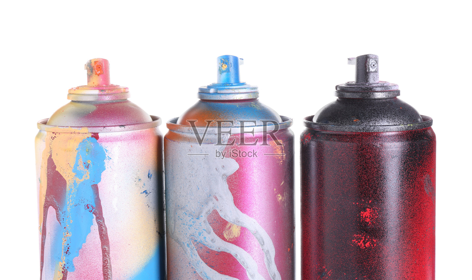 许多喷漆罐，孤立在白色背景上照片摄影图片