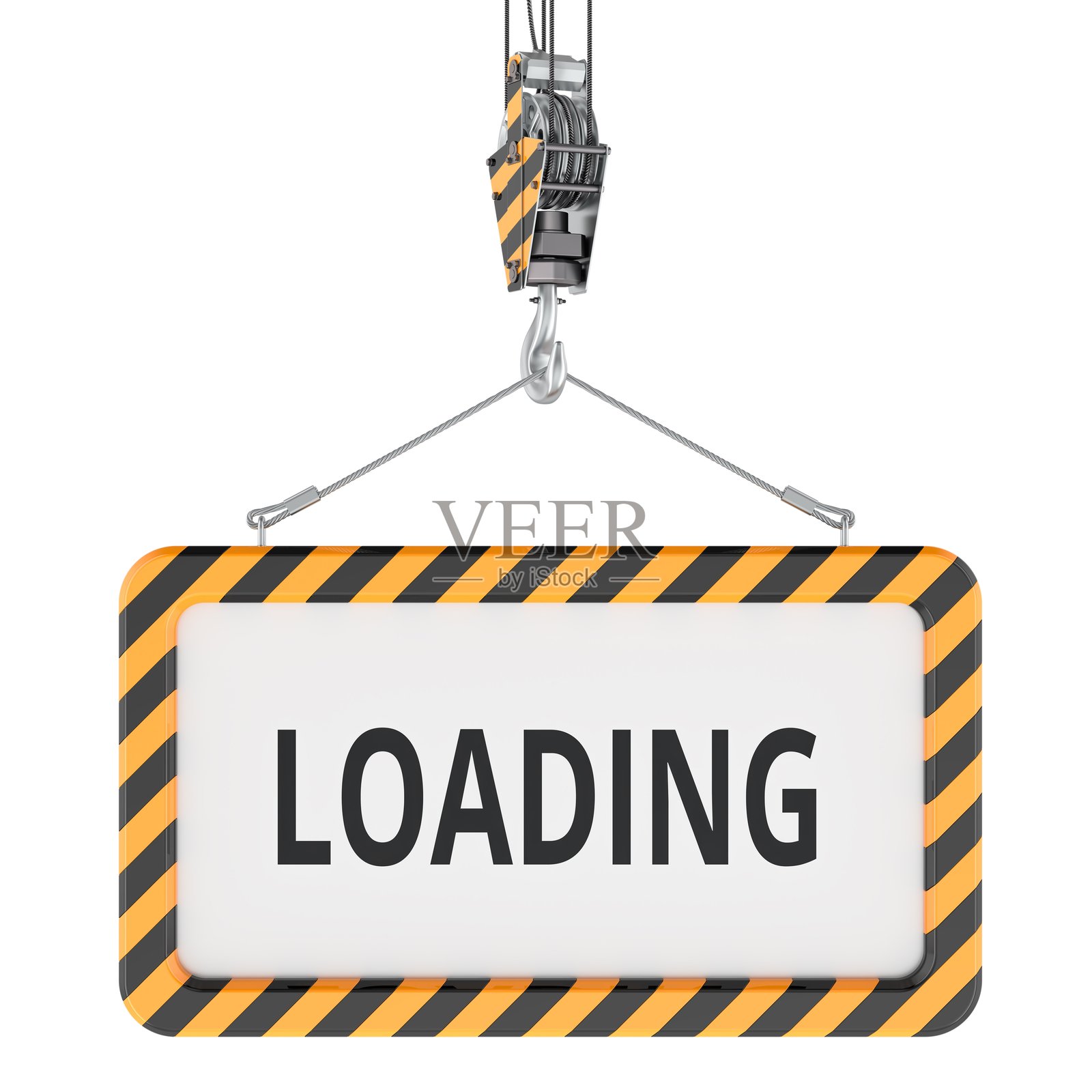 起重机吊钩上的加载和警告标志。三维渲染照片摄影图片