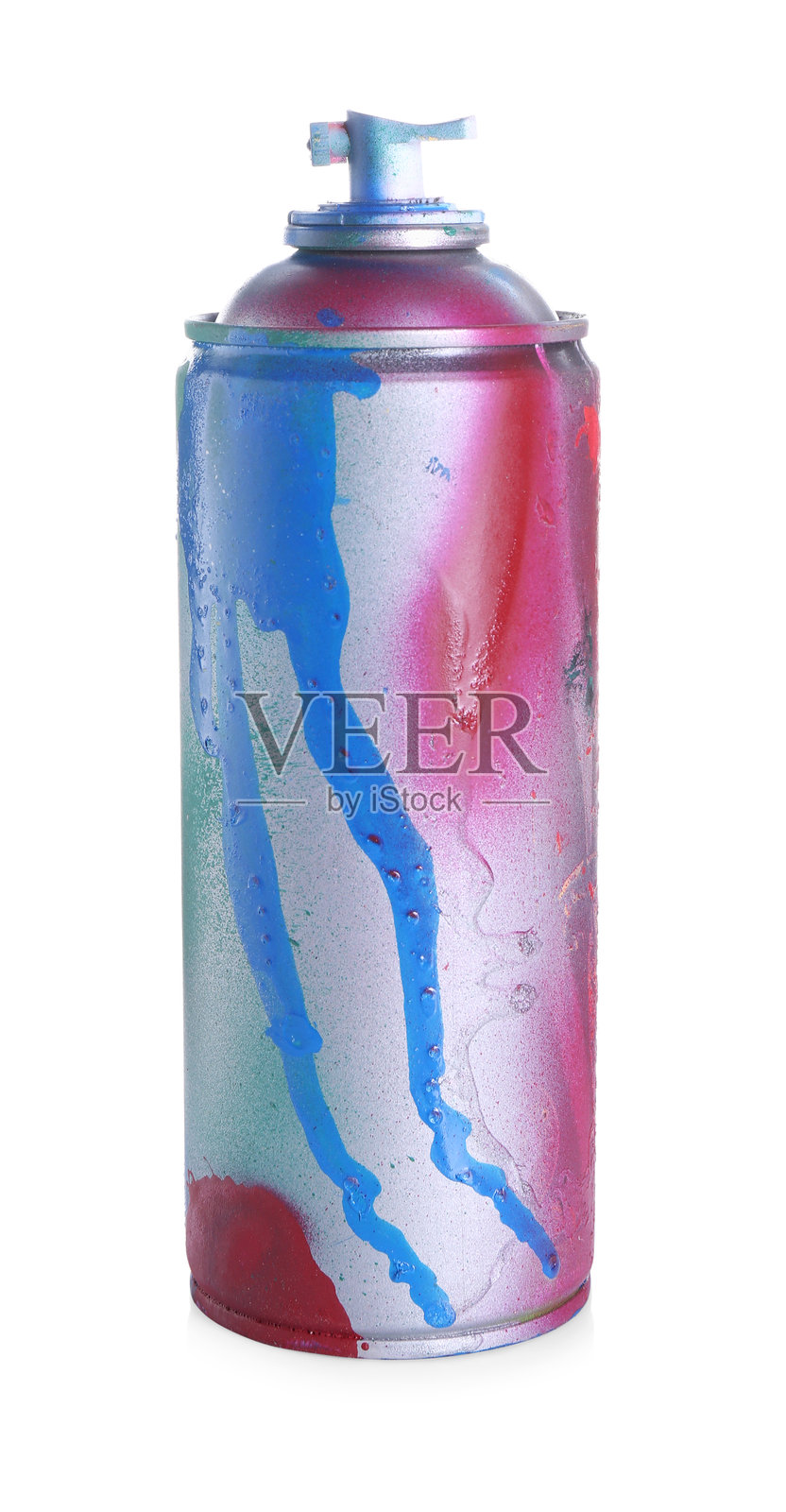 一罐明亮的喷漆，孤立在白色背景上照片摄影图片