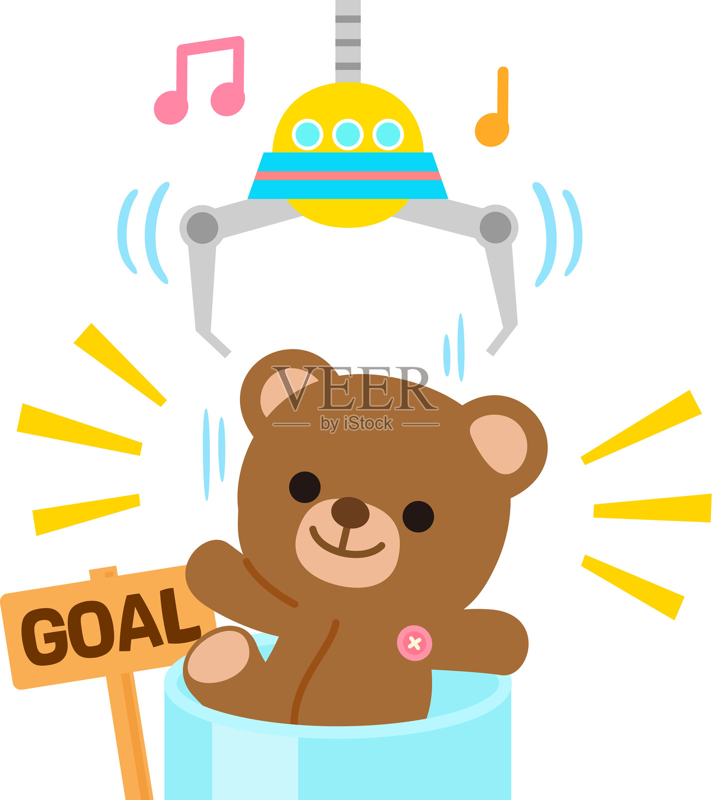 从抓娃娃机里抓一个泰迪熊玩偶插画图片素材