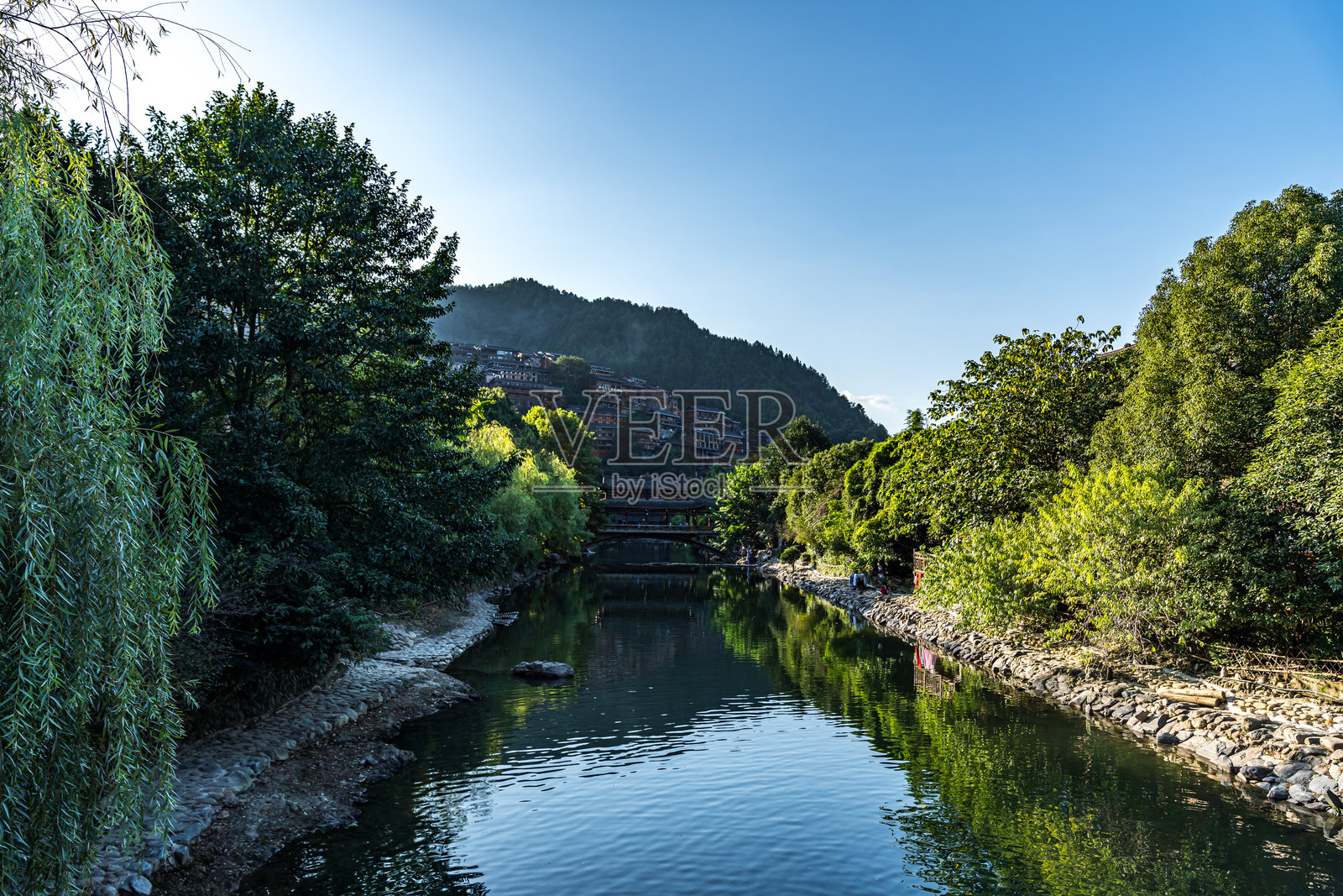 风雨桥，西江千户苗寨，贵州，中国，亚洲。中国风古建筑。照片摄影图片
