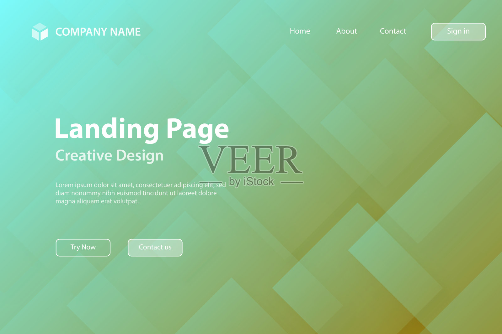 登陆页面模板 - 抽象背景，带有方形和绿色渐变 - 时尚设计插画图片素材