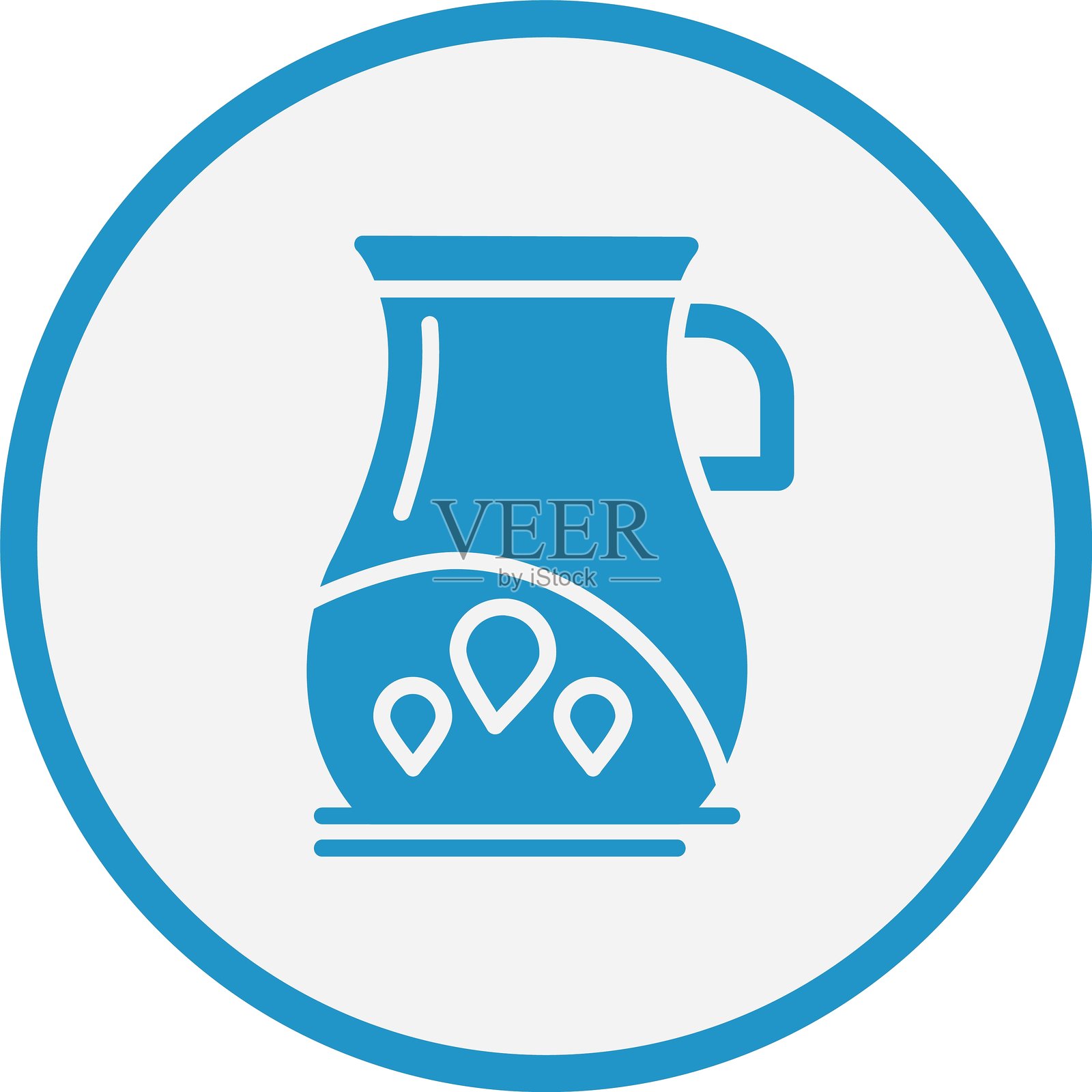 蓝色的水壶图标，圆形背景插画图片素材