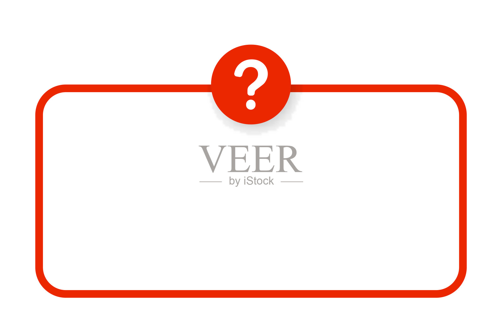 红色的问号圆圈，置于空白的白色矩形框上方插画图片素材