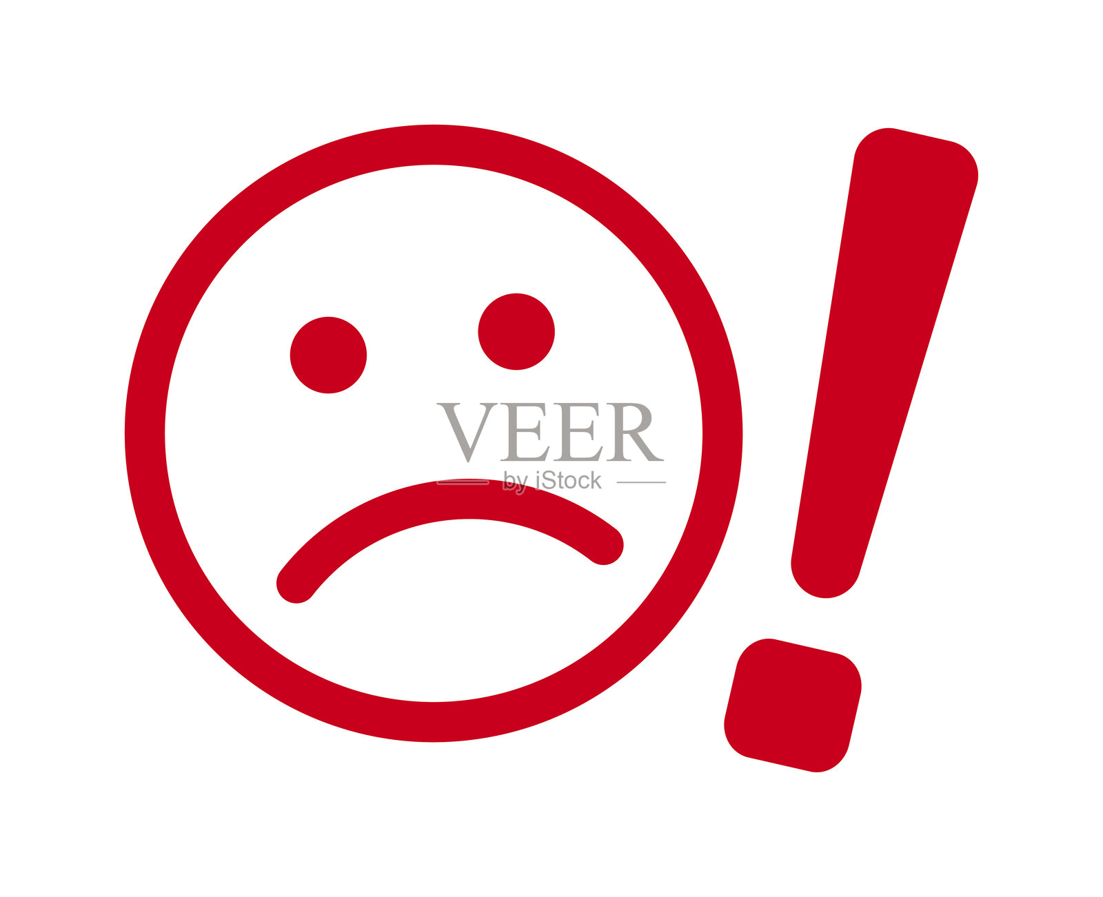红色的圆形感叹号和愁眉苦脸的表情插画图片素材