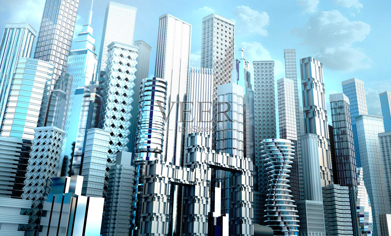 现代都市摩天大楼，金融和企业建筑。商业成功小额支付 3D 渲染插画照片摄影图片