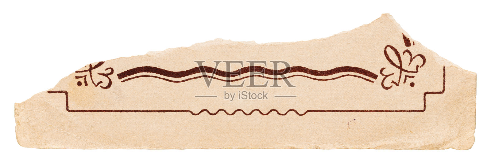 撕下的褪色复古书页，带有花饰边框图案的旧纸张，孤立用于设计照片摄影图片