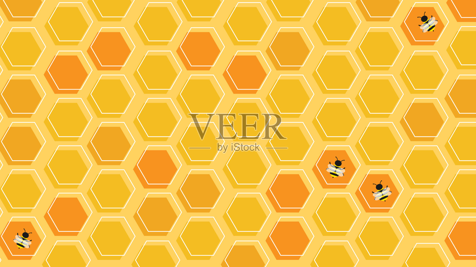 蜜蜂和六边形蜂房图案插画图片素材