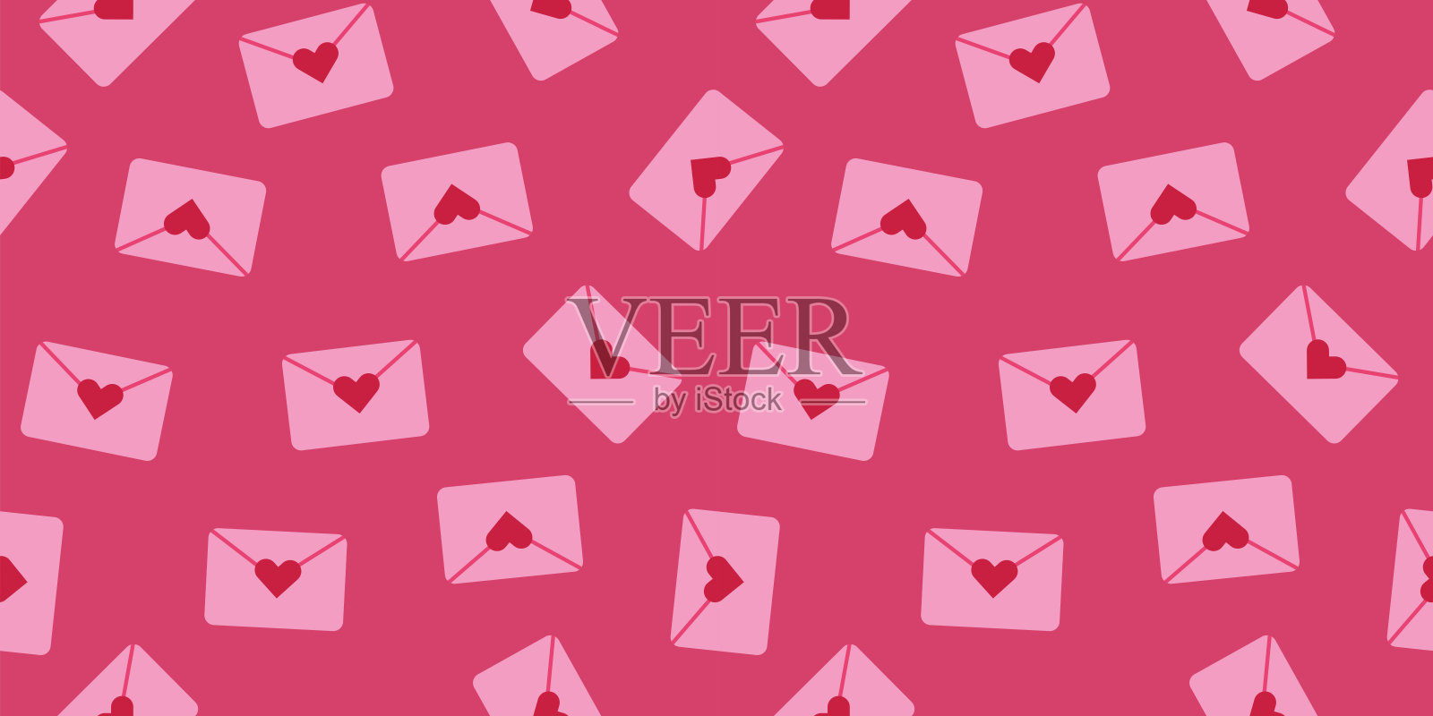 情人节粉色背景下的浪漫信封无缝图案插画图片素材