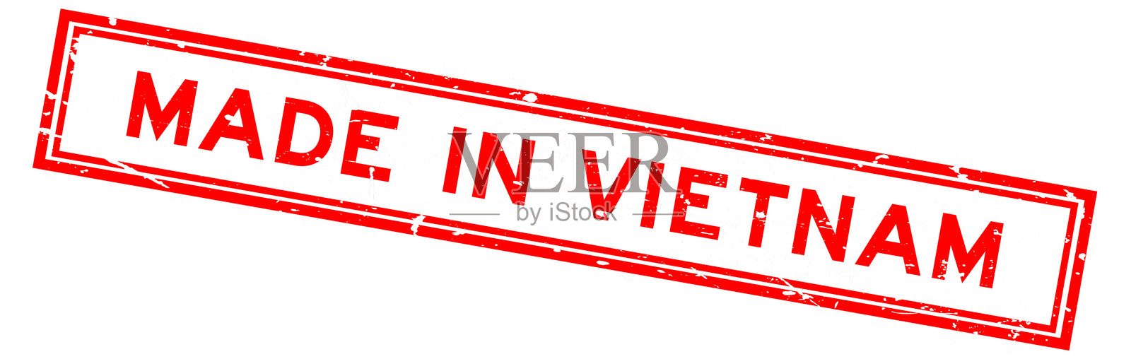 越南制造的复古红色方形橡胶印章，带有磨损纹理，置于白色背景上插画图片素材