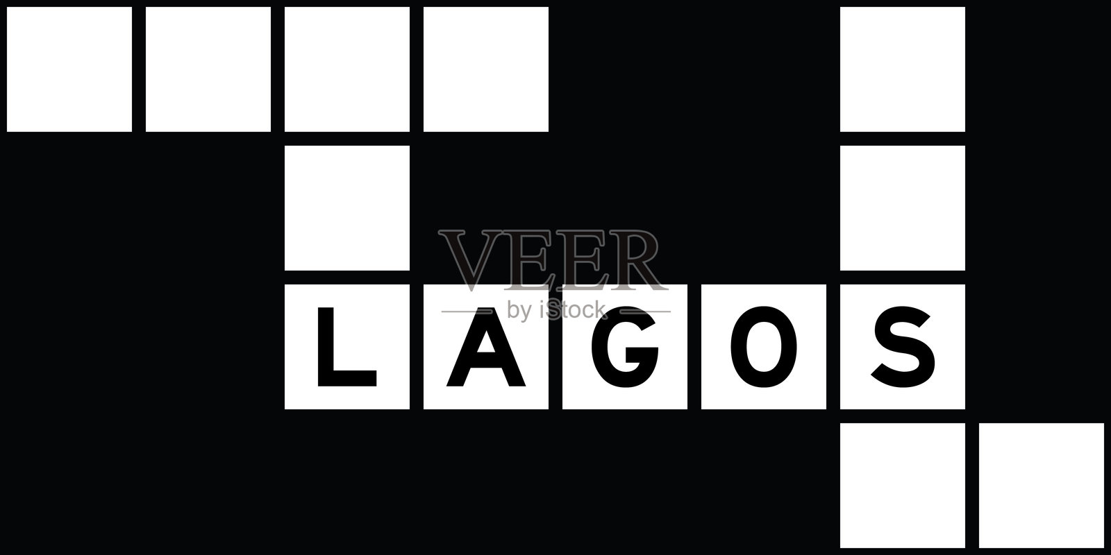 字母 'L' 在单词 'LAGOS' 的字母组合中，背景为填字游戏插画图片素材