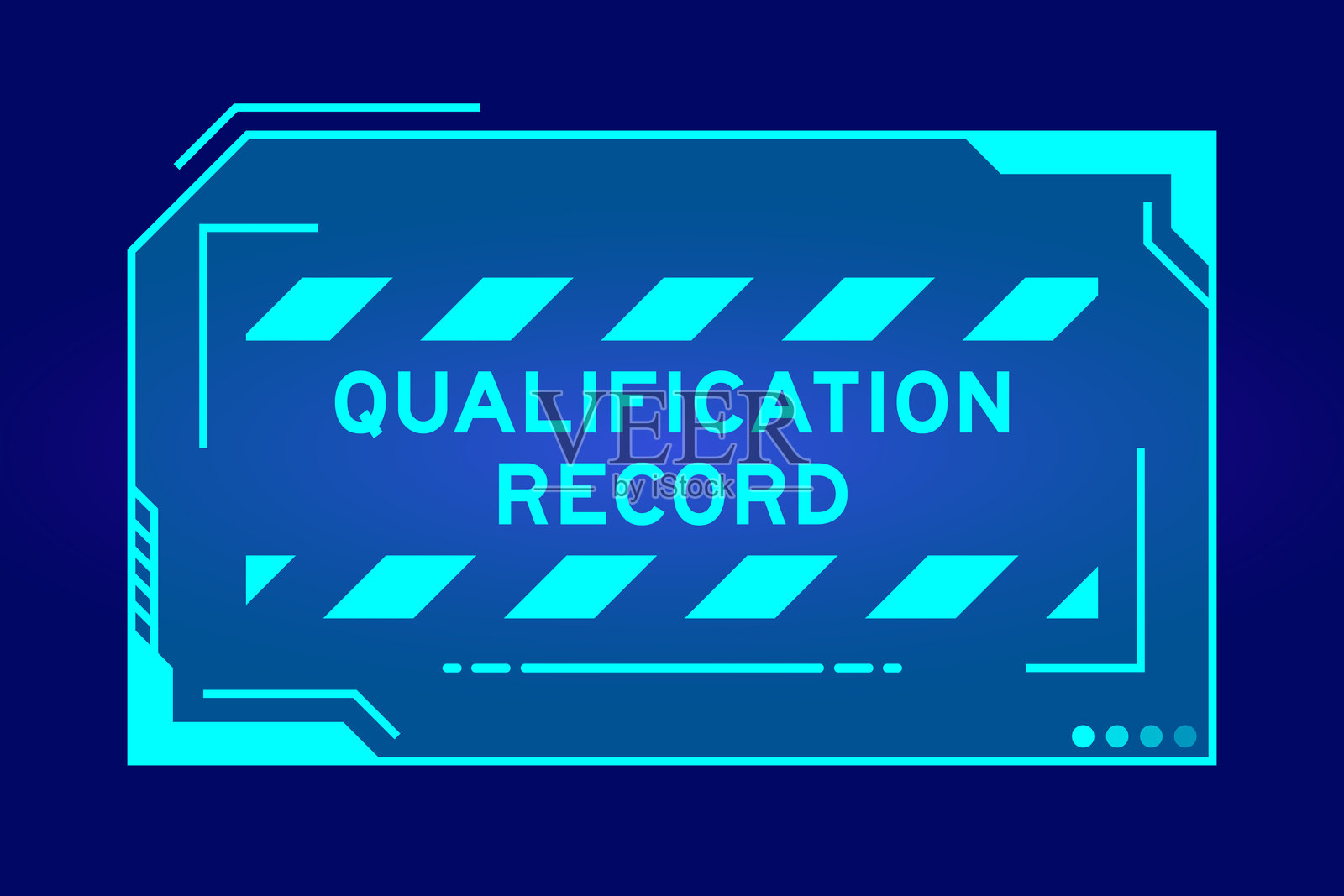 用户界面屏幕上带有“资质记录”字样的蓝色未来感 HUD 横幅，背景为黑色插画图片素材