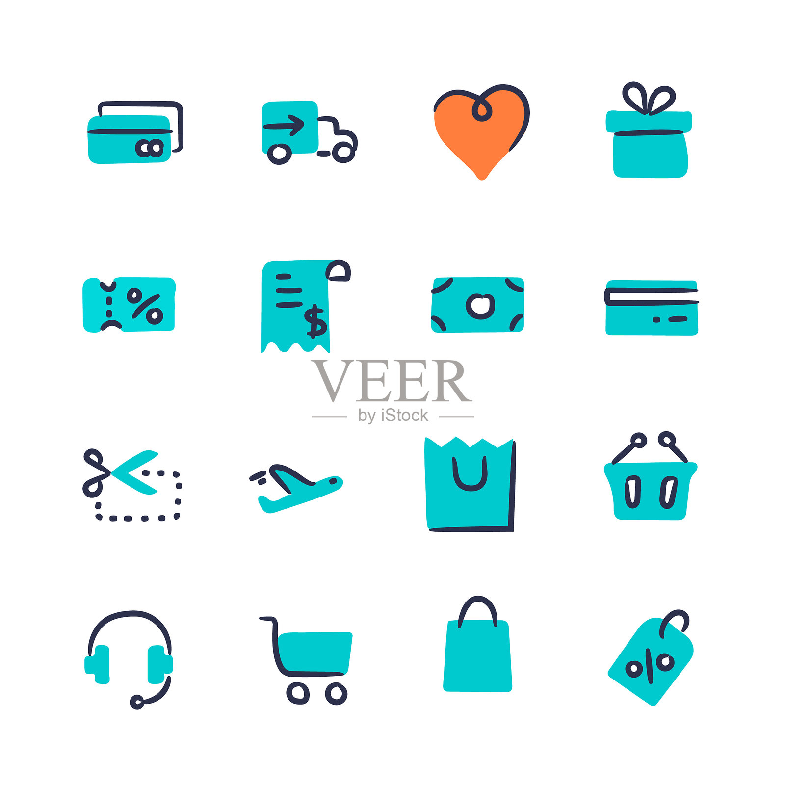 手绘购物图标。零售卡通矢量插画。插画图片素材