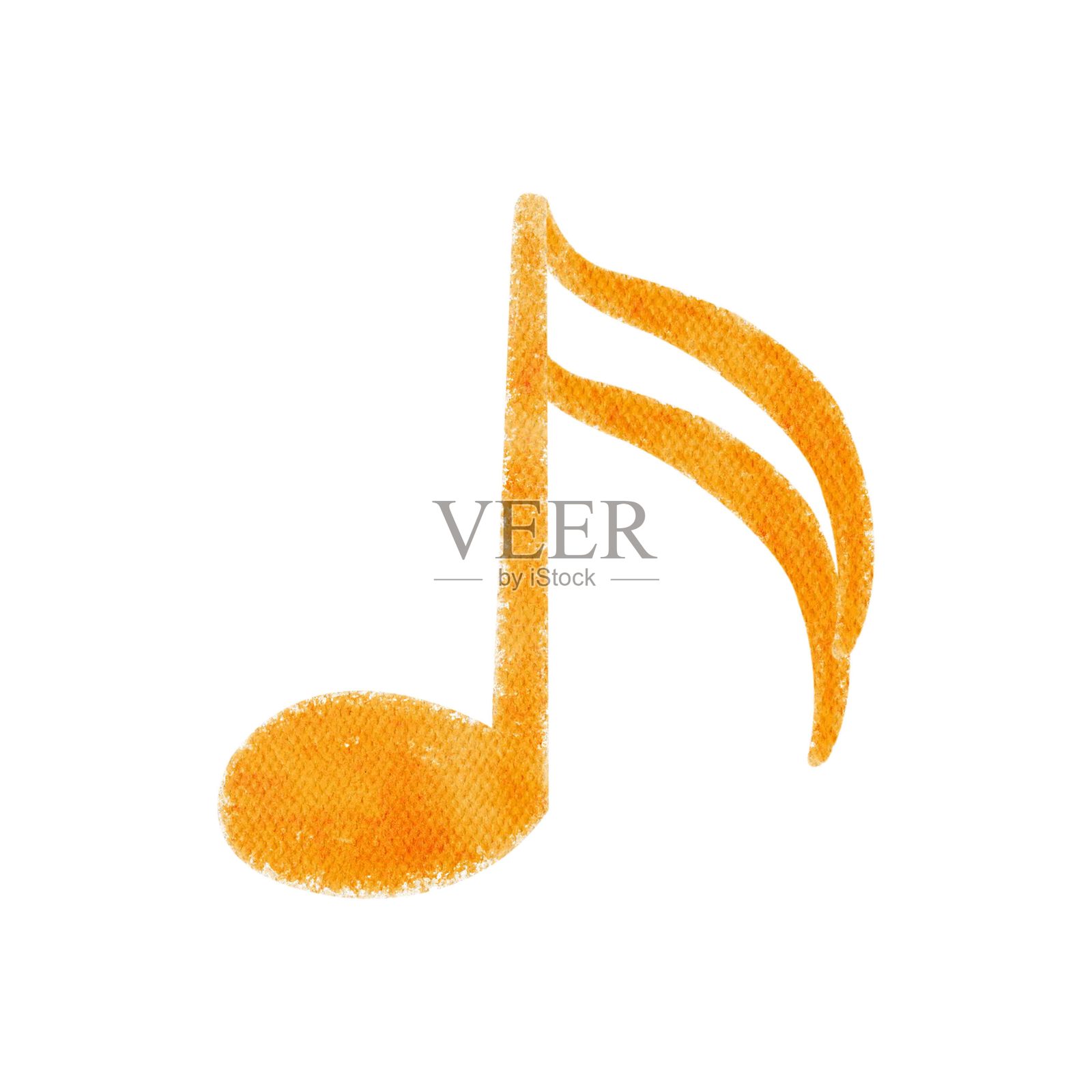 手绘水彩八分音符音乐符号，孤立在白色背景上，是乐谱中表示快速节奏的符号，适用于音乐教育、乐理练习册、乐谱设计和学习材料。插画图片素材