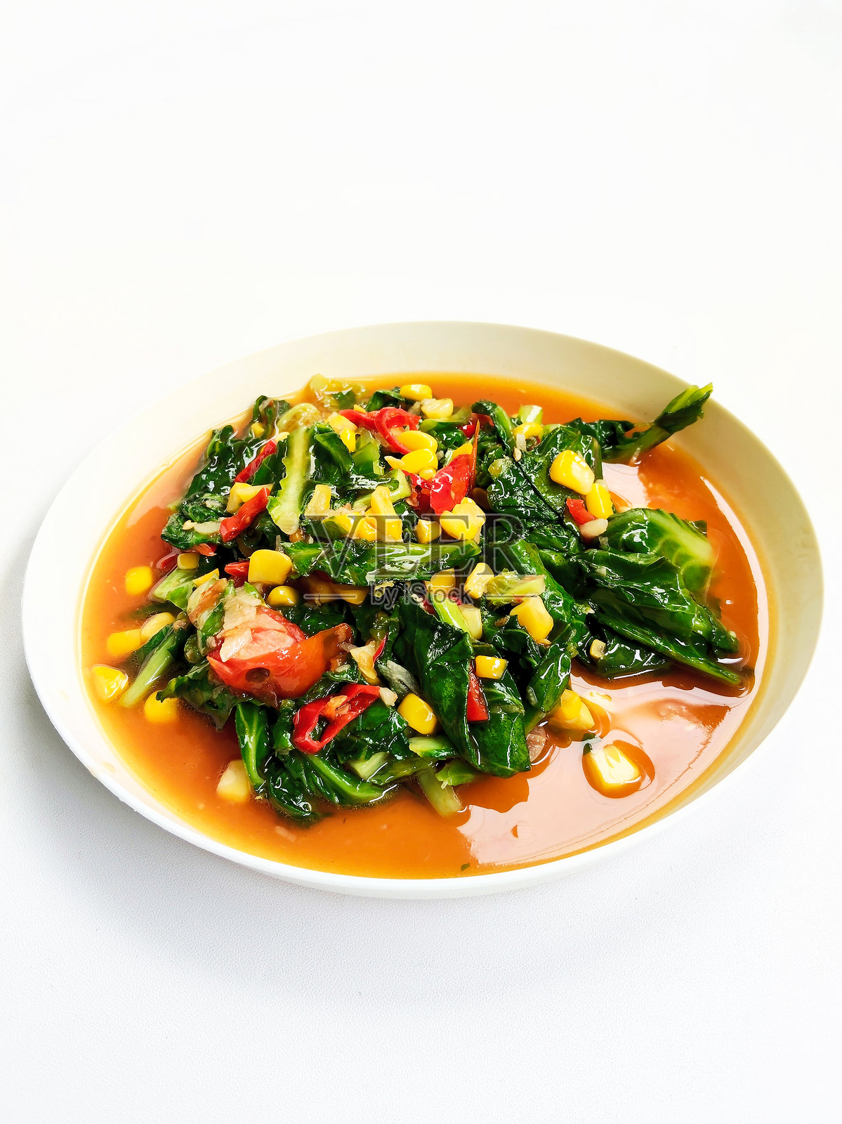 印尼香辣炒青菜玉米照片摄影图片