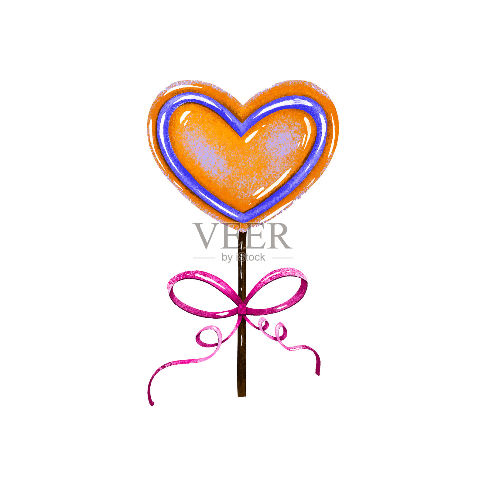 甜美爱心棒棒糖，心形手绘爱心设计，适用于情人节。做我的手绘插画插画图片素材