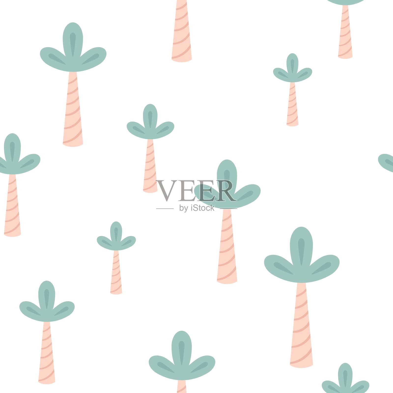 极简棕榈树无缝图案，热带夏日背景，海岸美学，海滩设计插画图片素材