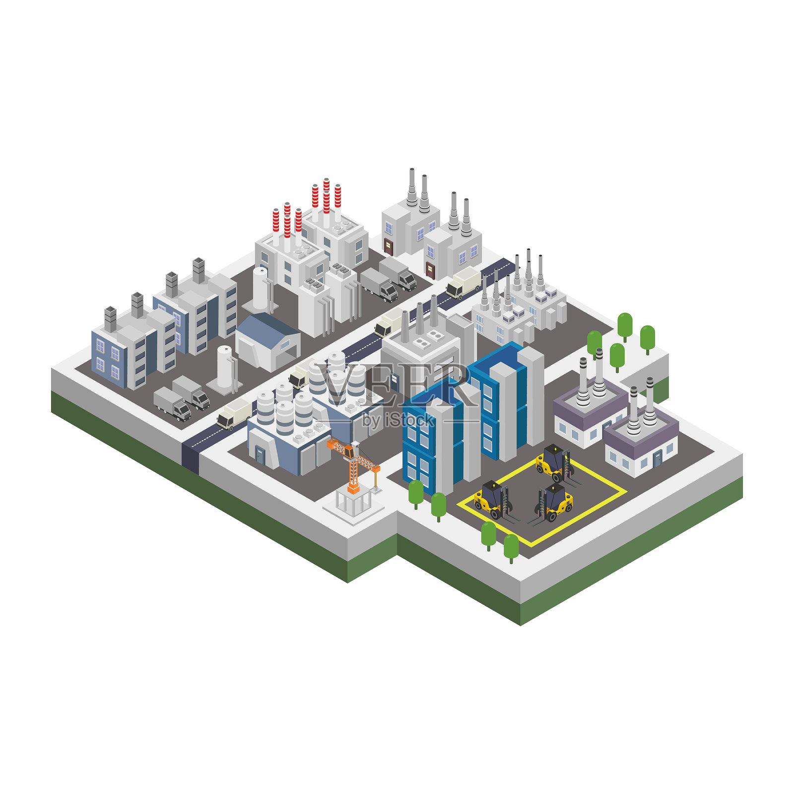 工厂和仓库建筑等距视图插画图片素材