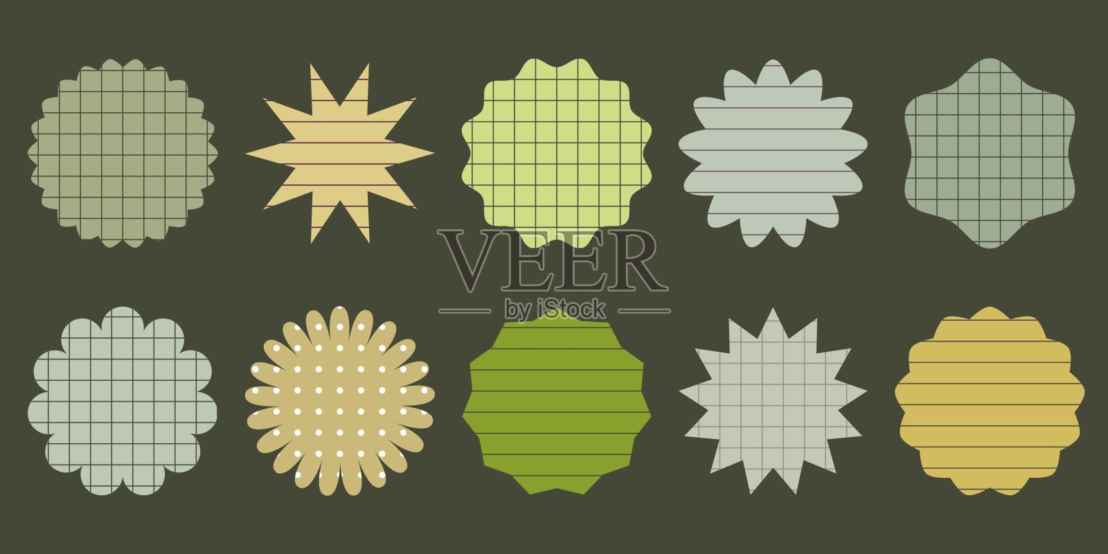 矢量几何标签，带有网格和条纹图案，用于标签、剪贴簿和儿童创意。插画图片素材