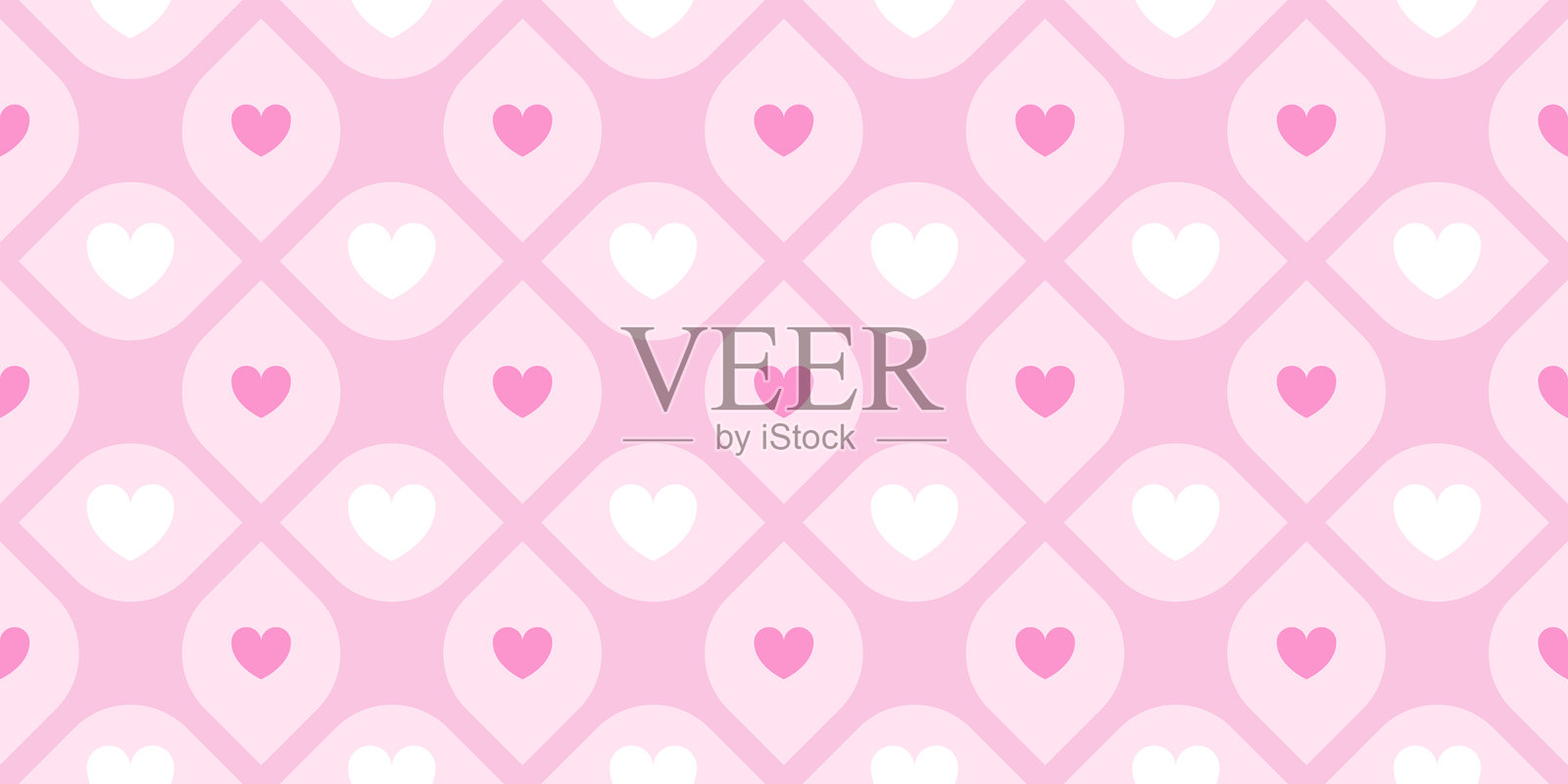 粉色和白色心形无缝图案。情人节、爱、浪漫、心。节日可爱几何装饰，用于印刷品、横幅、设计、包装、背景、剪贴簿。矢量插画。插画图片素材