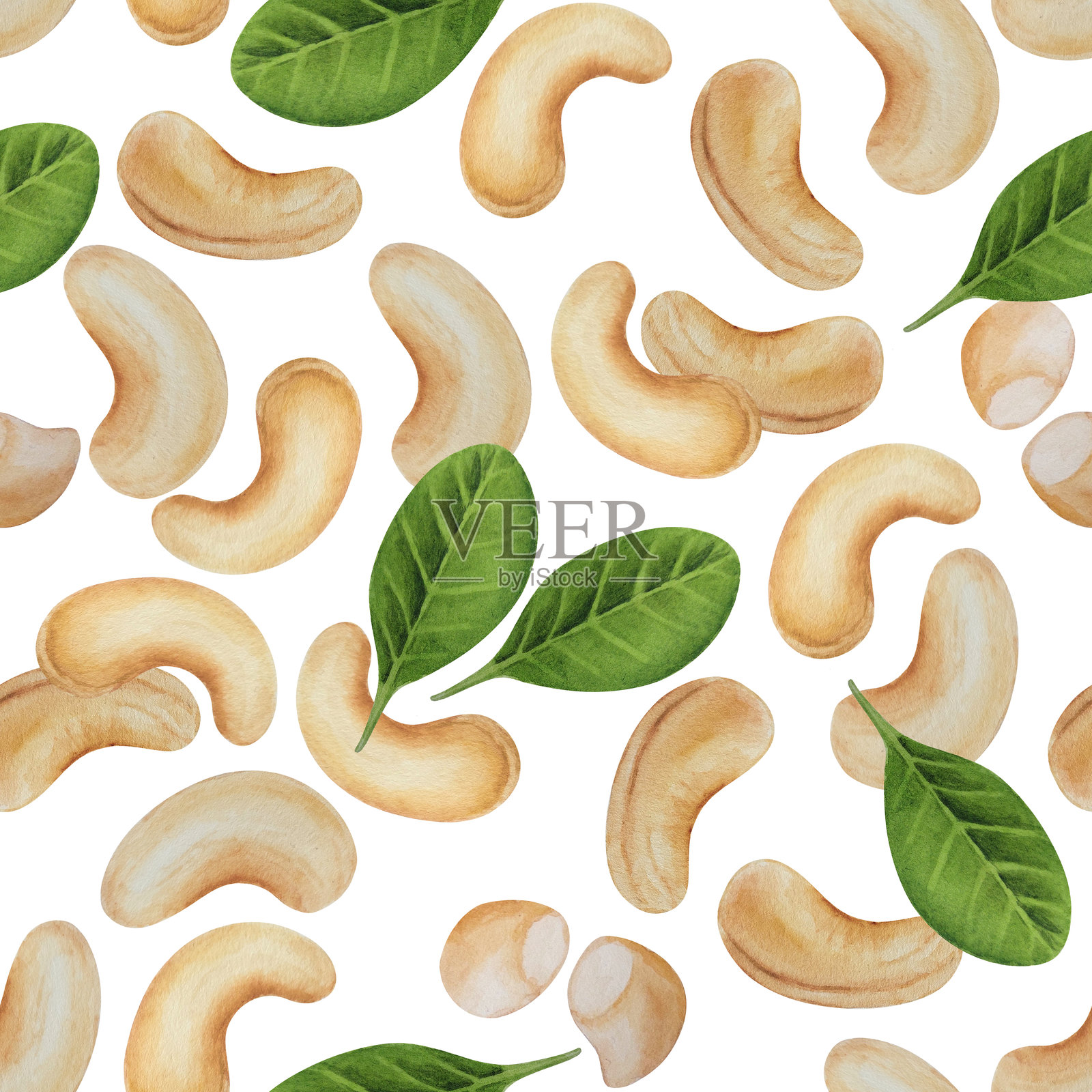 水彩腰果无缝图案插画图片素材