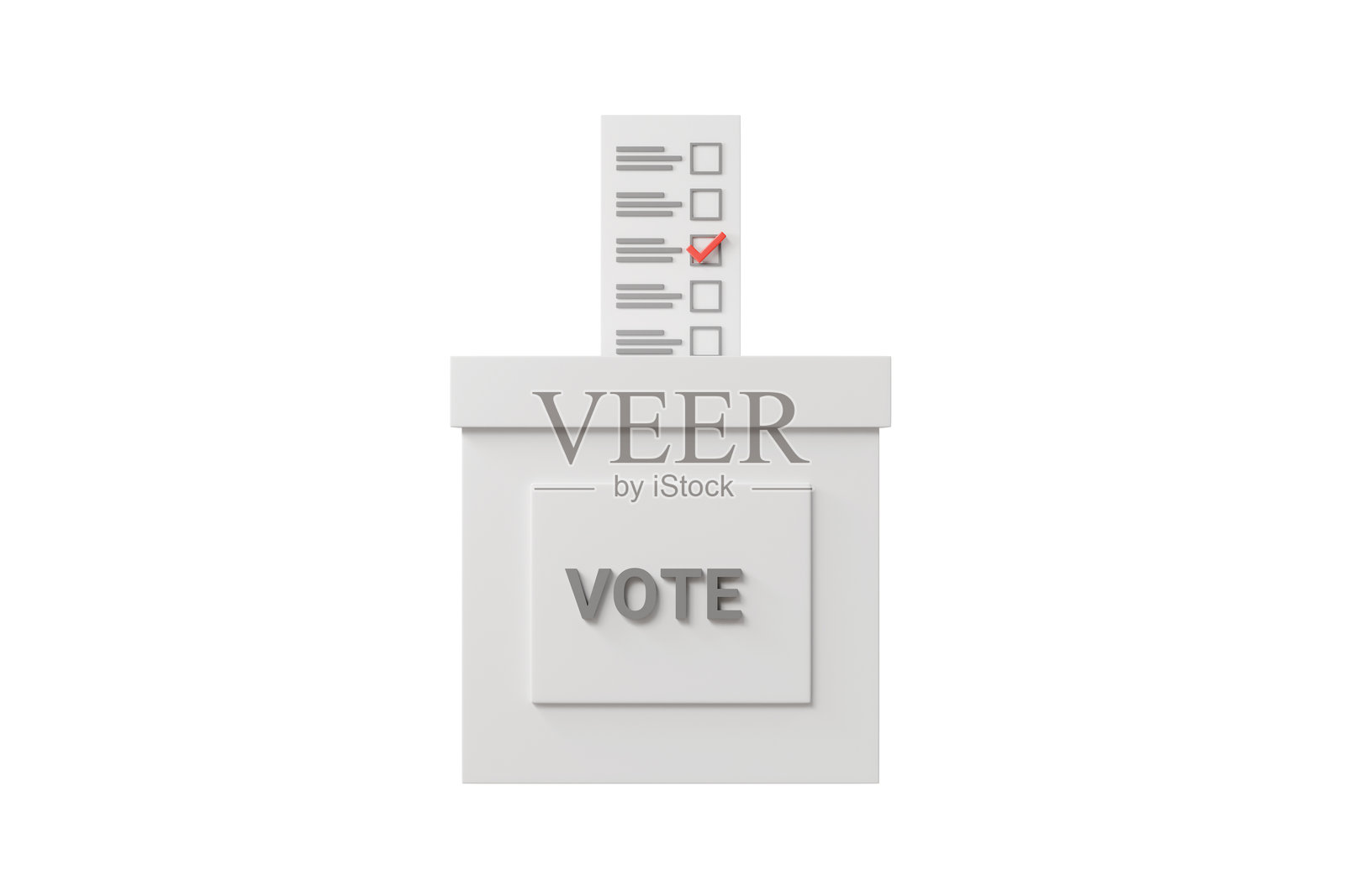 3D投票箱图标，选举概念，用于选举营销的极简卡通投票箱清单。孤立在白色透明背景上。3D渲染。照片摄影图片