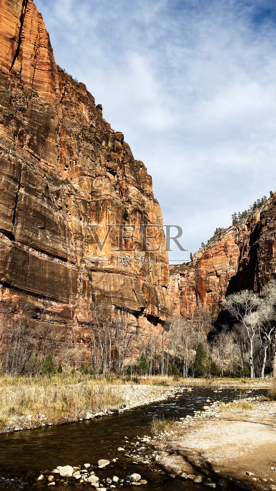美国犹他州红岩峡谷悬崖与河流交汇，构成壮丽的自然风光照片摄影图片