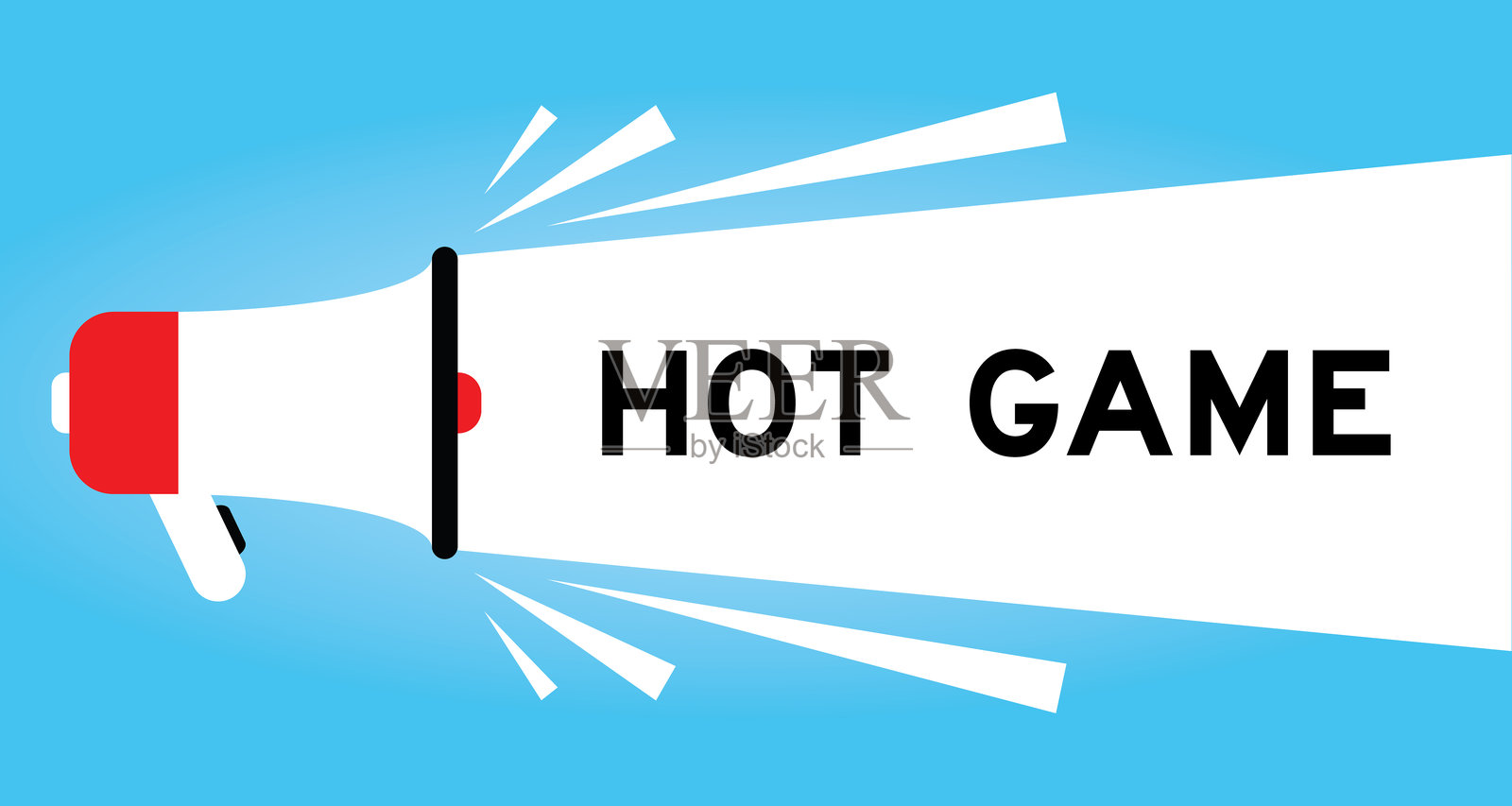 蓝色背景上带有“热门游戏”字样的彩色扩音器图标，文字在白色横幅上插画图片素材